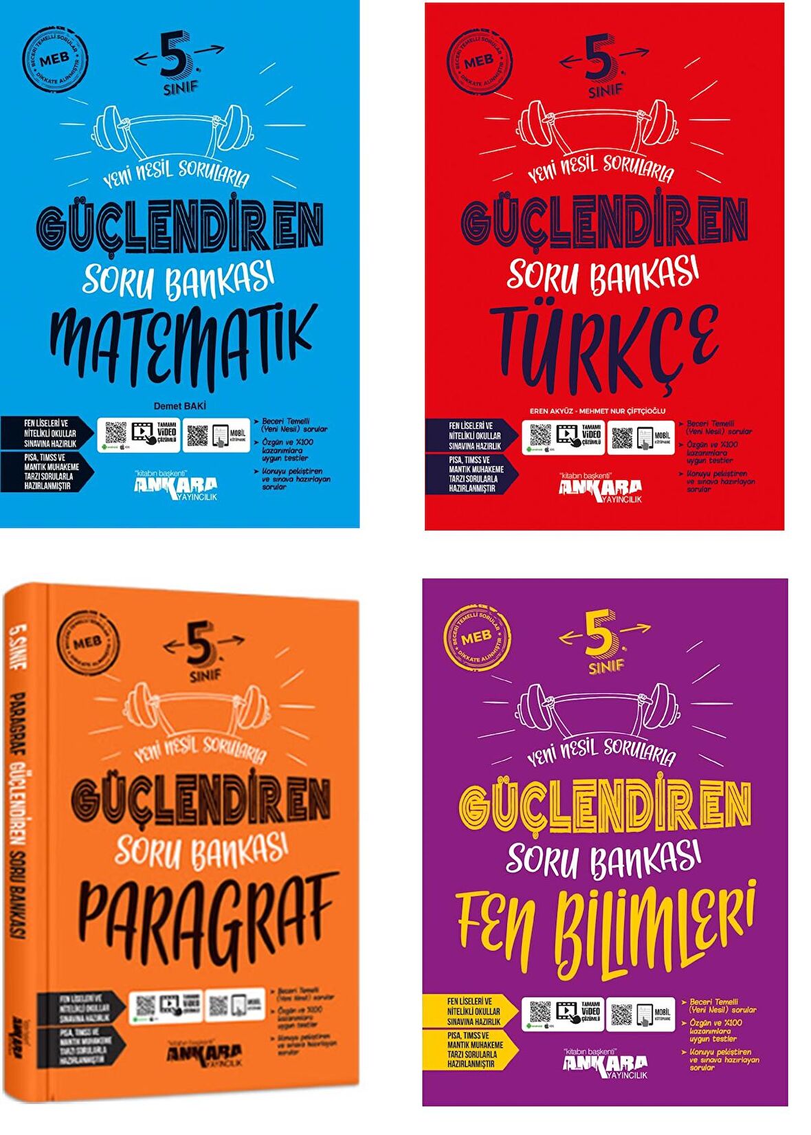 Ankara 5. Sınıf Matematik + Türkçe + Fen + Paragraf Güçlendiren Soru Seti 4 Kitap 2023
