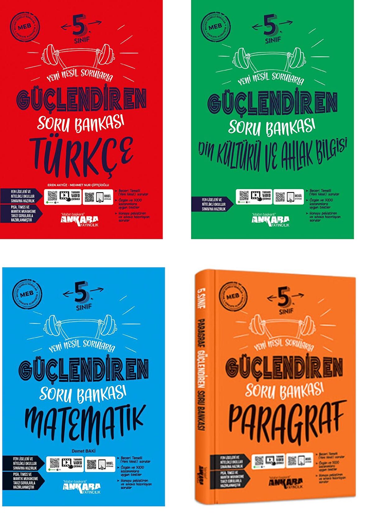 Ankara 5. Sınıf Matematik + Türkçe + Din + Paragraf Güçlendiren Soru Seti 4 Kitap 2023