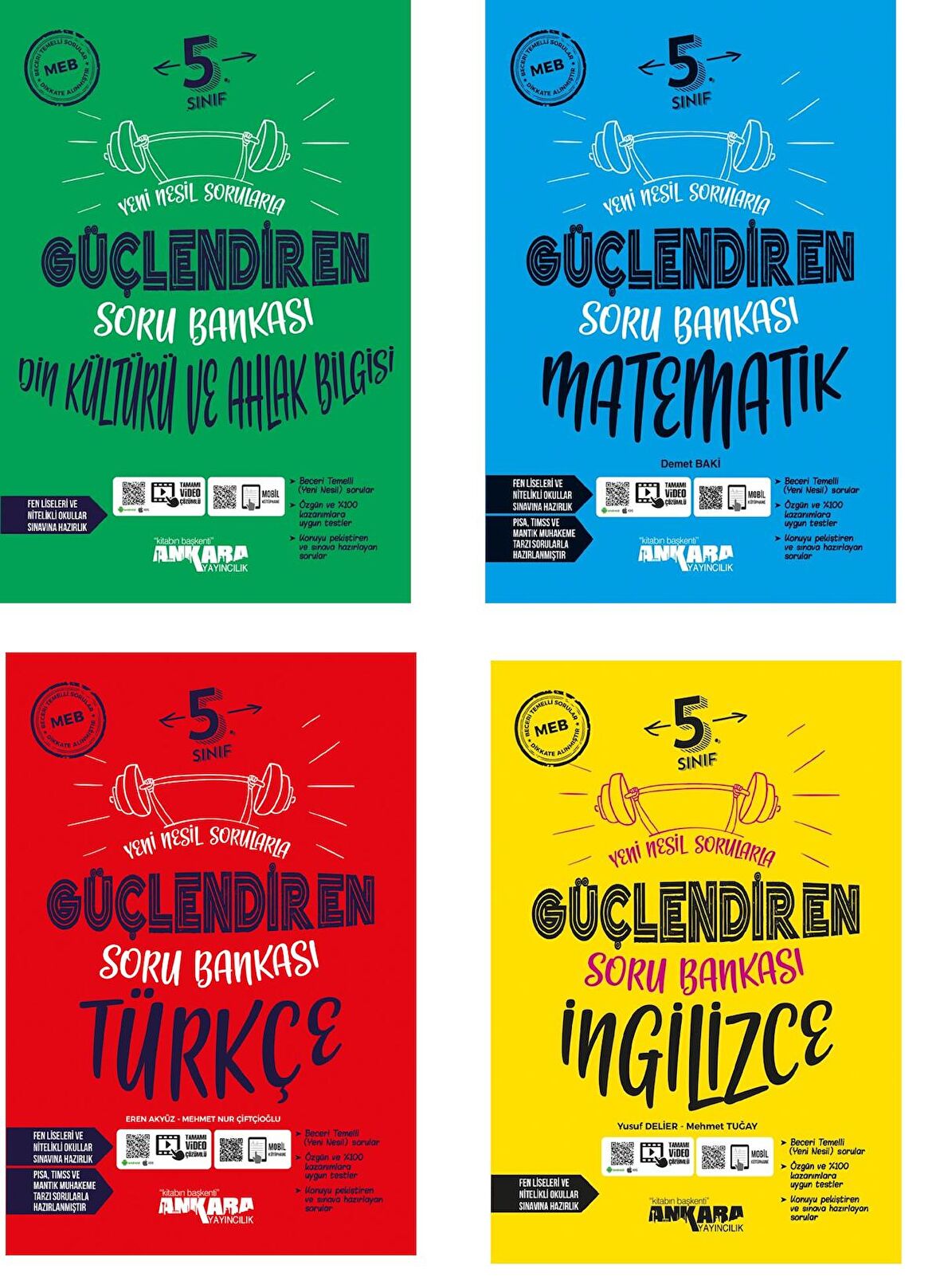 Ankara 5. Sınıf Matematik + Türkçe + Din + İngilizce Güçlendiren Soru Seti 4 Kitap 2023