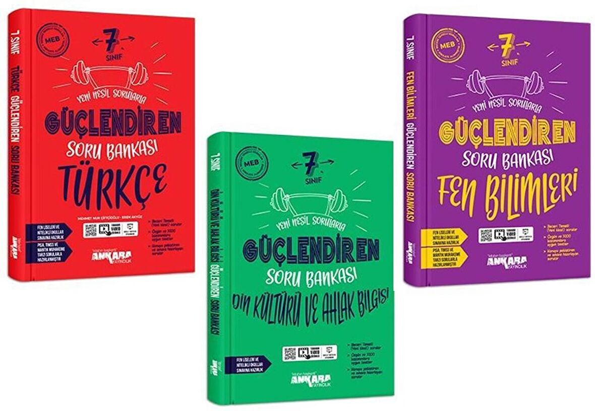 Ankara 7. Sınıf Türkçe + Fen + Din Güçlendiren Soru Seti 3 Kitap 2023