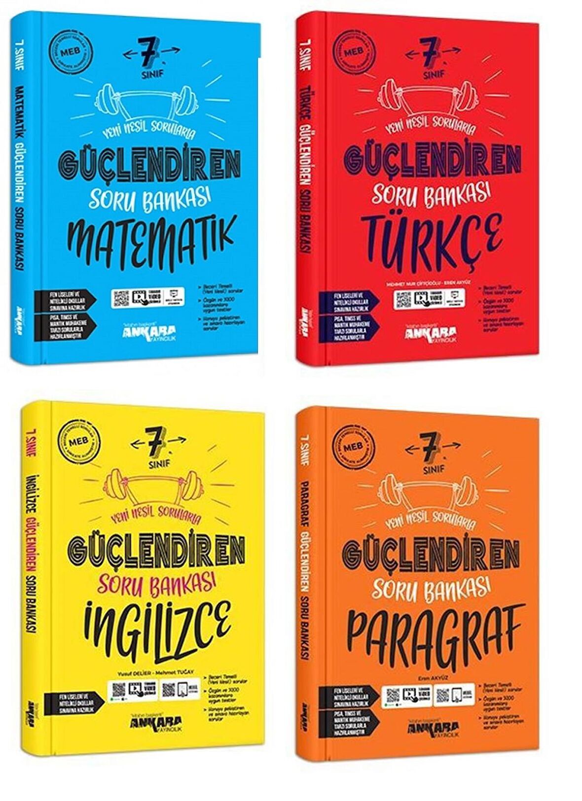 Ankara 7. Sınıf Matematik + Türkçe + İngilizce + Paragraf Güçlendiren Soru Seti 4 Kitap 2023