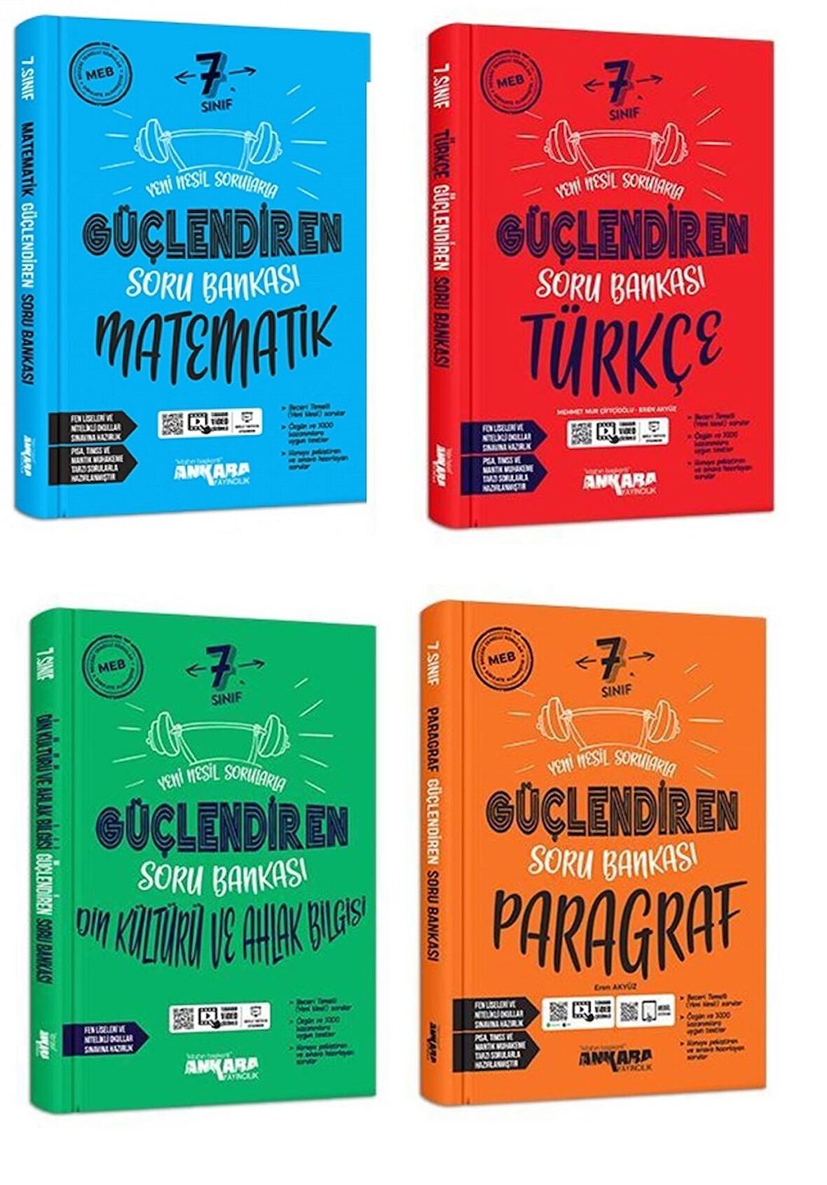 Ankara 7. Sınıf Matematik + Türkçe + Din + Paragraf Güçlendiren Soru Seti 4 Kitap 2023