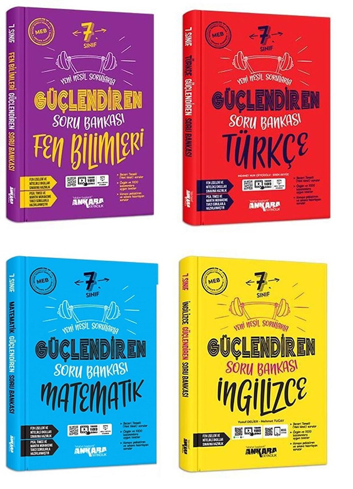 Ankara 7. Sınıf Matematik + Türkçe + Fen + İngilizce Güçlendiren Soru Seti 4 Kitap 2023