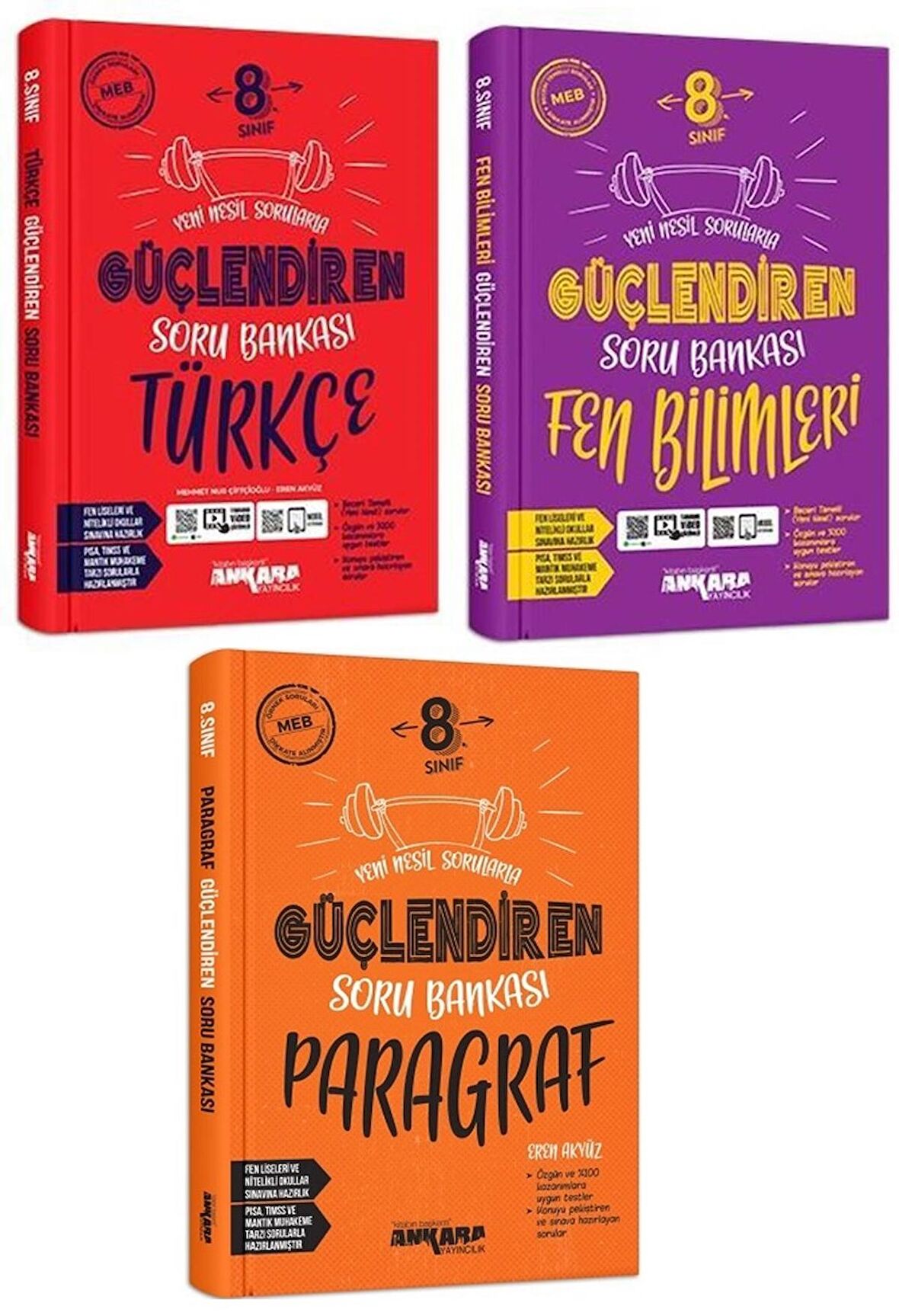 Ankara 8. Sınıf Türkçe + Paragraf + Fen Güçlendiren Soru Seti 3 Kitap 2023