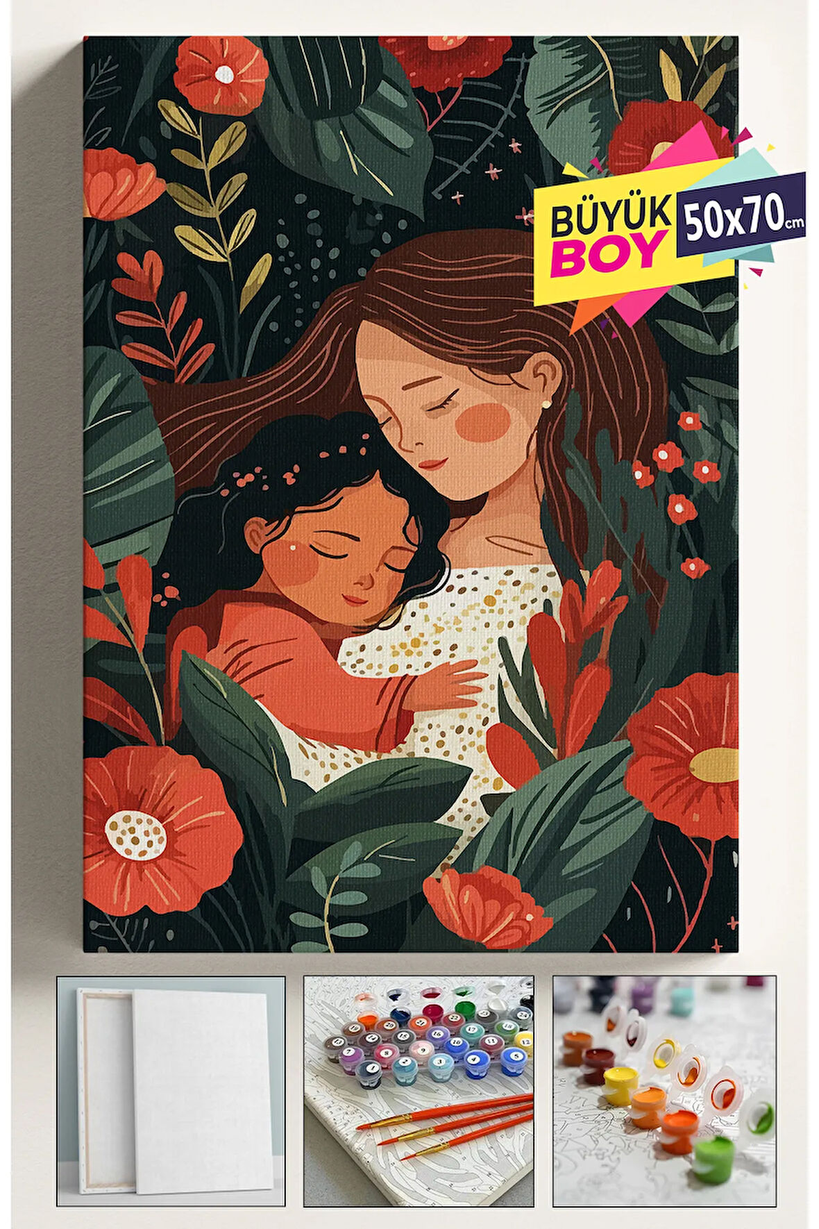 Sayılarla Boyama Seti Numaralı Tuval Fırça Boya Dahil Kasnaklı Set 50x70 Cm - ANNE KIZ SEVGİSİ