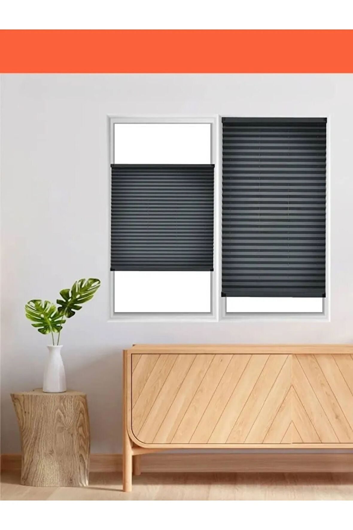 Antrasit Plise Perde Katlanır Cam Balkon Perdesi - Ofis Perdesi - Mutfak Perdesi