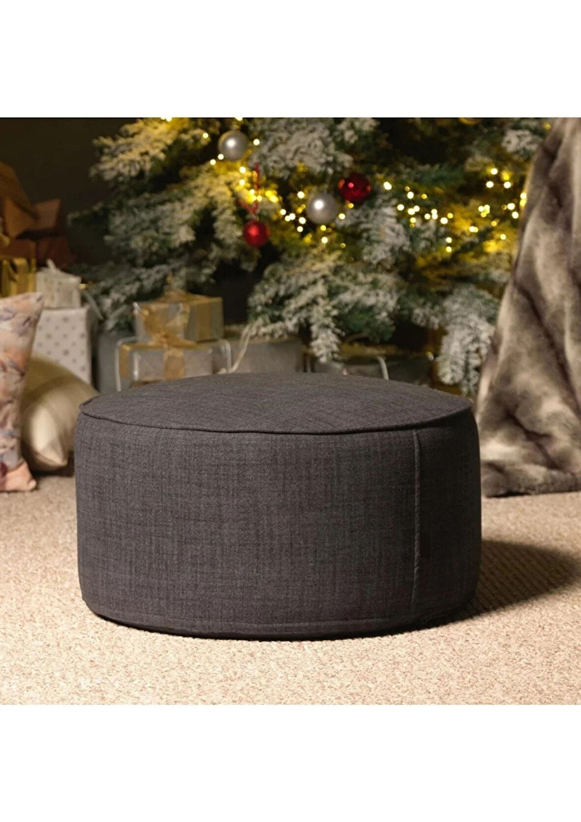 Mora Modern Antrasit Yuvarlak Puf Bench Oturma Odası Yer Oturağı Koridor Minderi