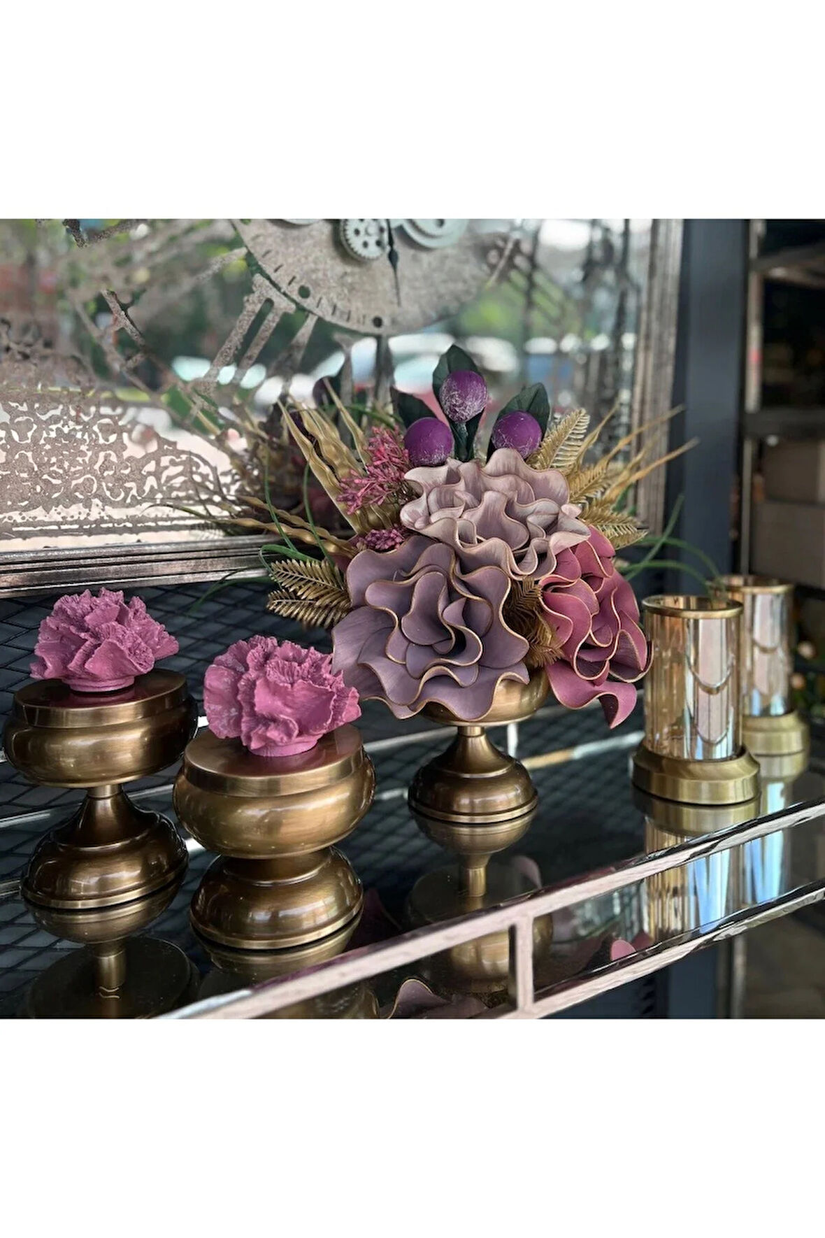Yapay Çiçekli 5 Parça Set Antik No:2