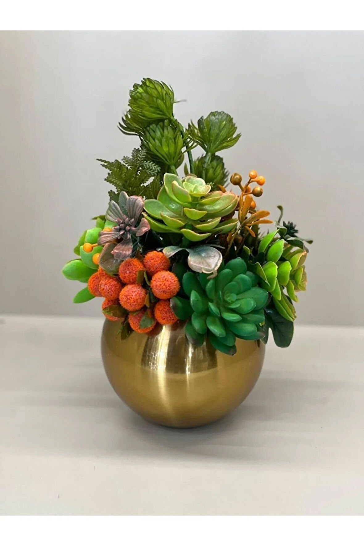 Sukulent Tanzimli Antik Gold Mercan Vazo