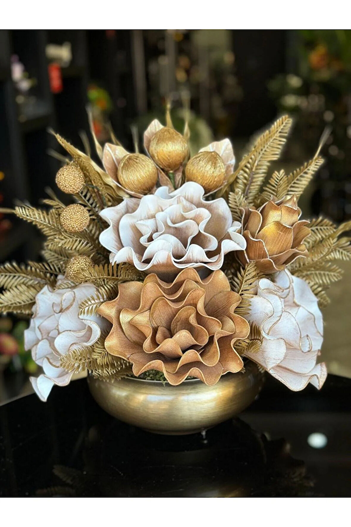 Yapay Çiçek Aranjmalı Antik Yassı Vazo No:12