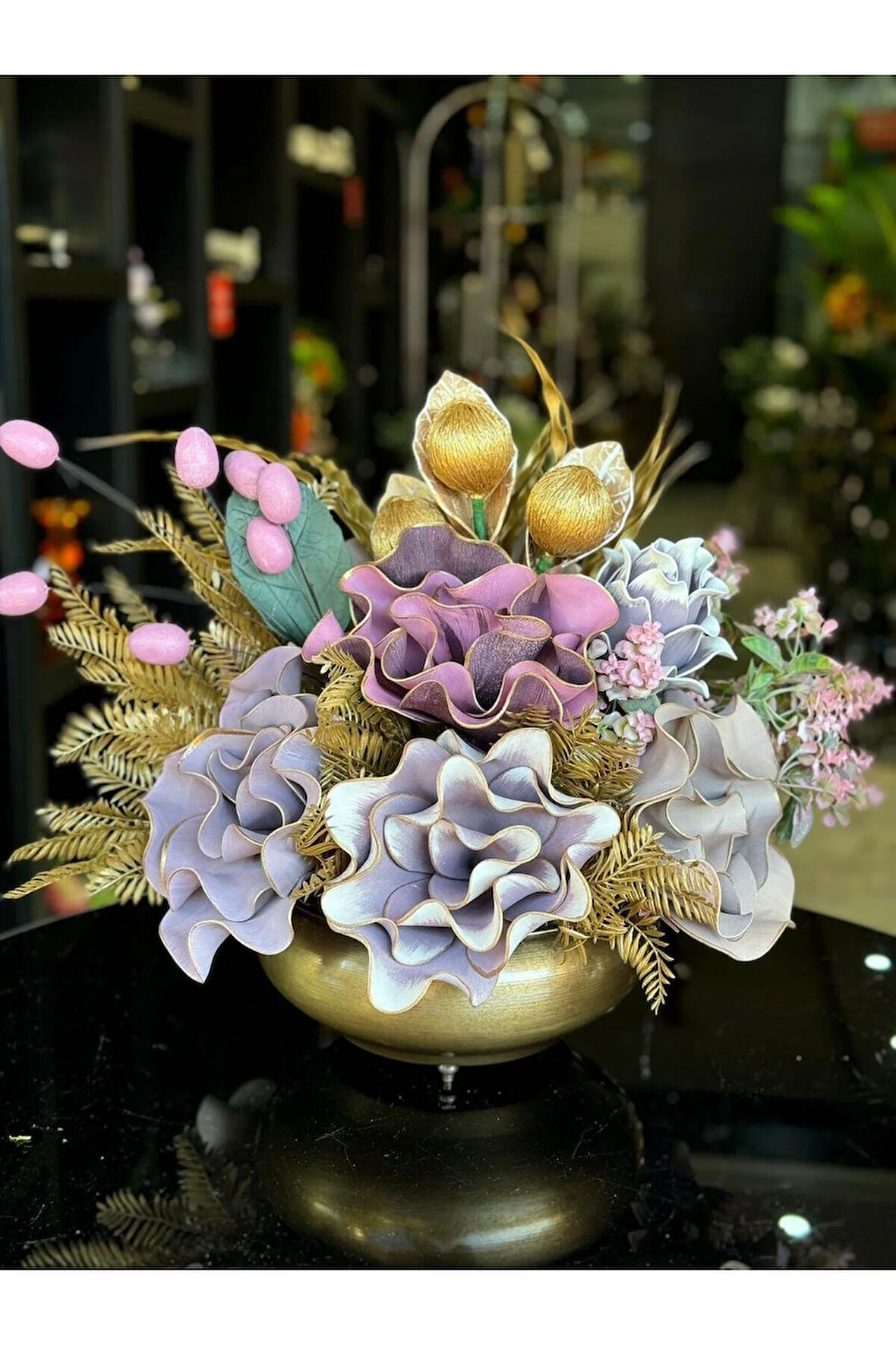 Yapay Çiçek Aranjmalı Antik Yassı Vazo No:8