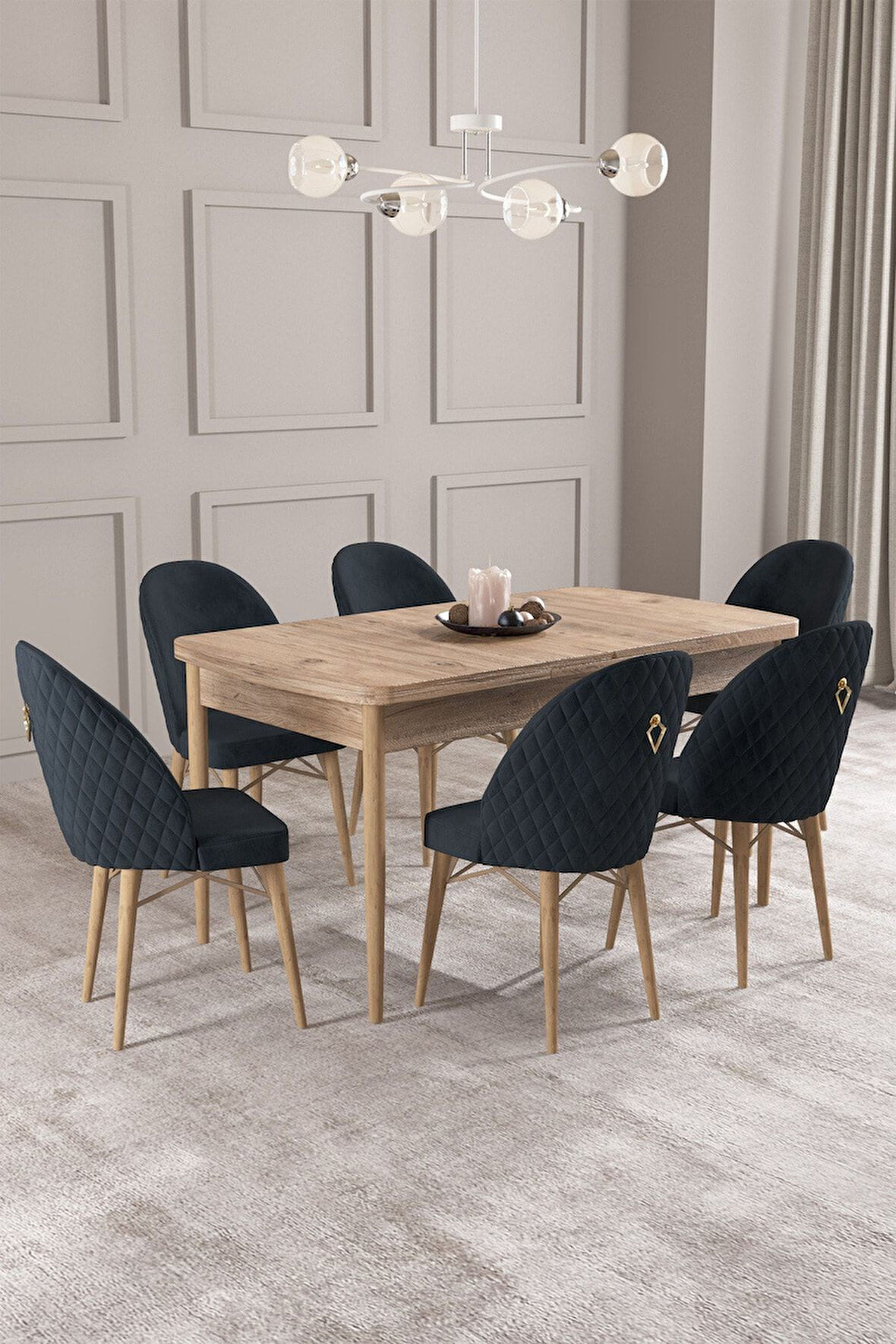 Calvin Atlantik 80x132 Açılabilir Mdf Masa Yemek Odası Takımı, Mutfak Takımı 6 Adet Sandalye