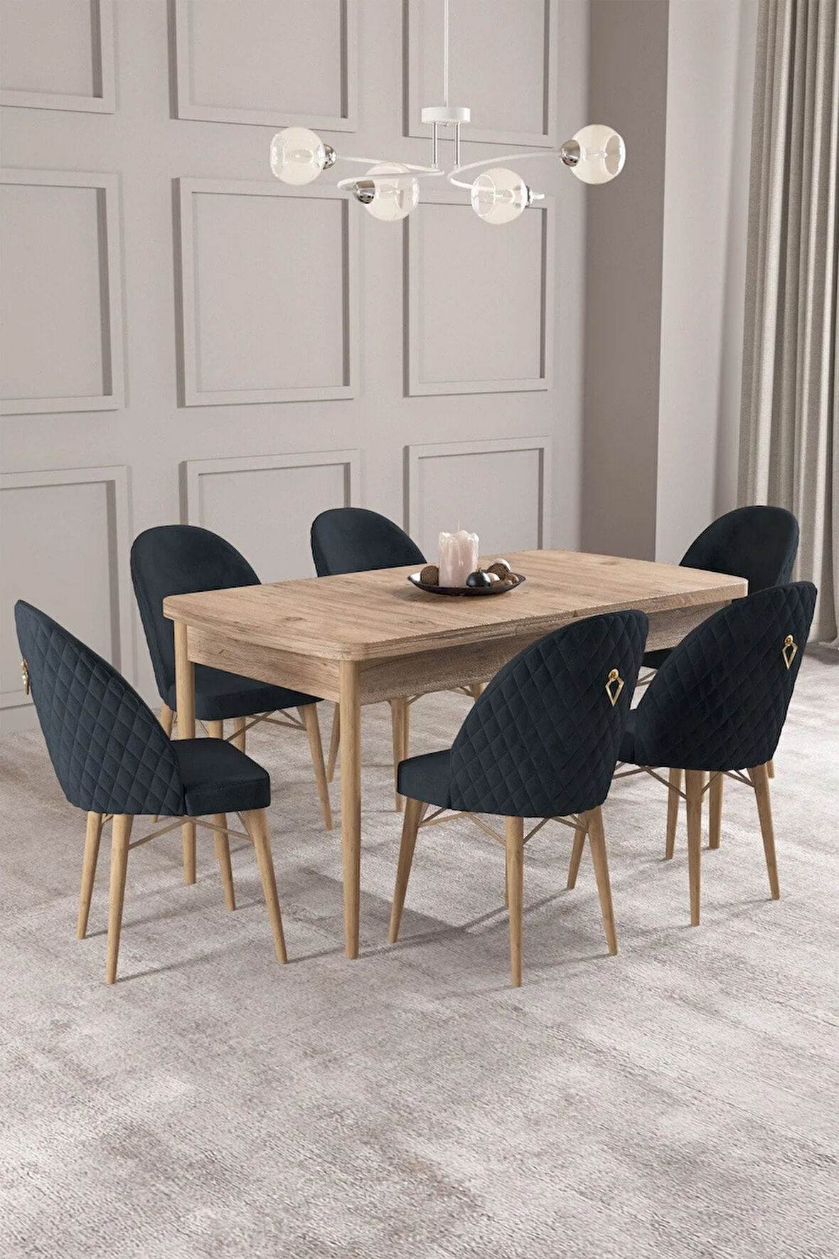 Calvin Atlantik 80x132 MDF Açılabilir Mutfak Masası Takımı 6  Sandalye