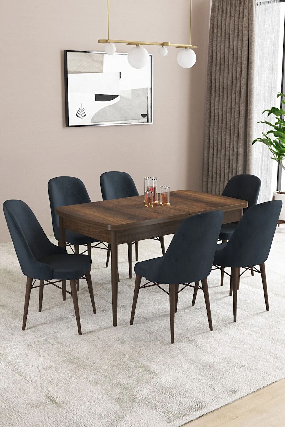 Fonza Barok 80x132 MDF Açılabilir Mutfak Masası Takımı 6  Sandalye