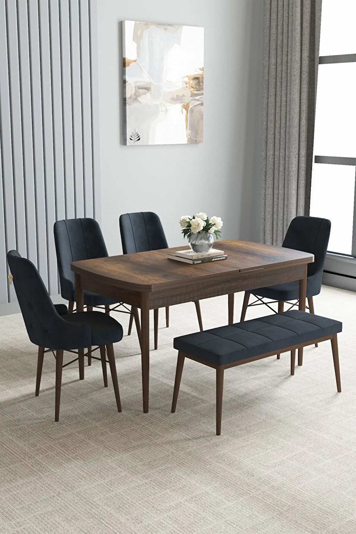 Jusie Barok Desen 80x132 Açılabilir Yemek Odası Takımı 6  Sandalye