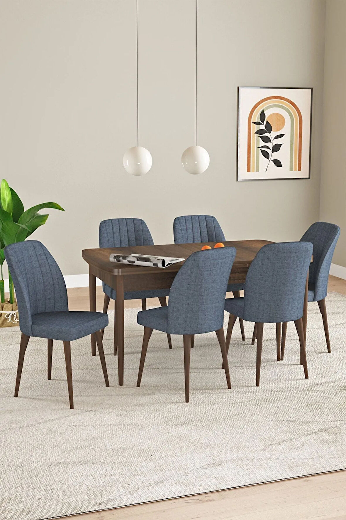 Laris Barok Desen 80 X 132 Açılabilir MDF Mutfak Masa Takımı 6 Sandalye