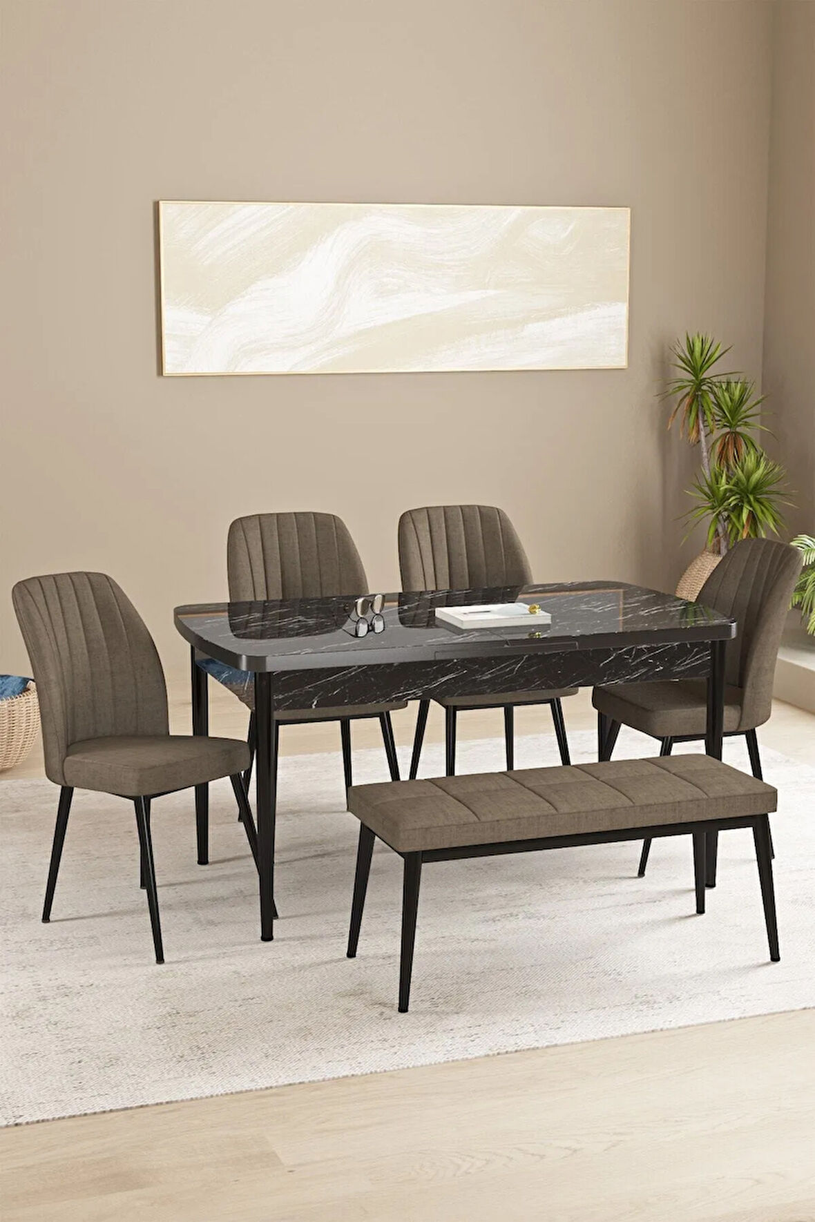 Mabel Meşe Desen 80x132 Açılabilir Yemek Odası Takımı 6  Sandalye