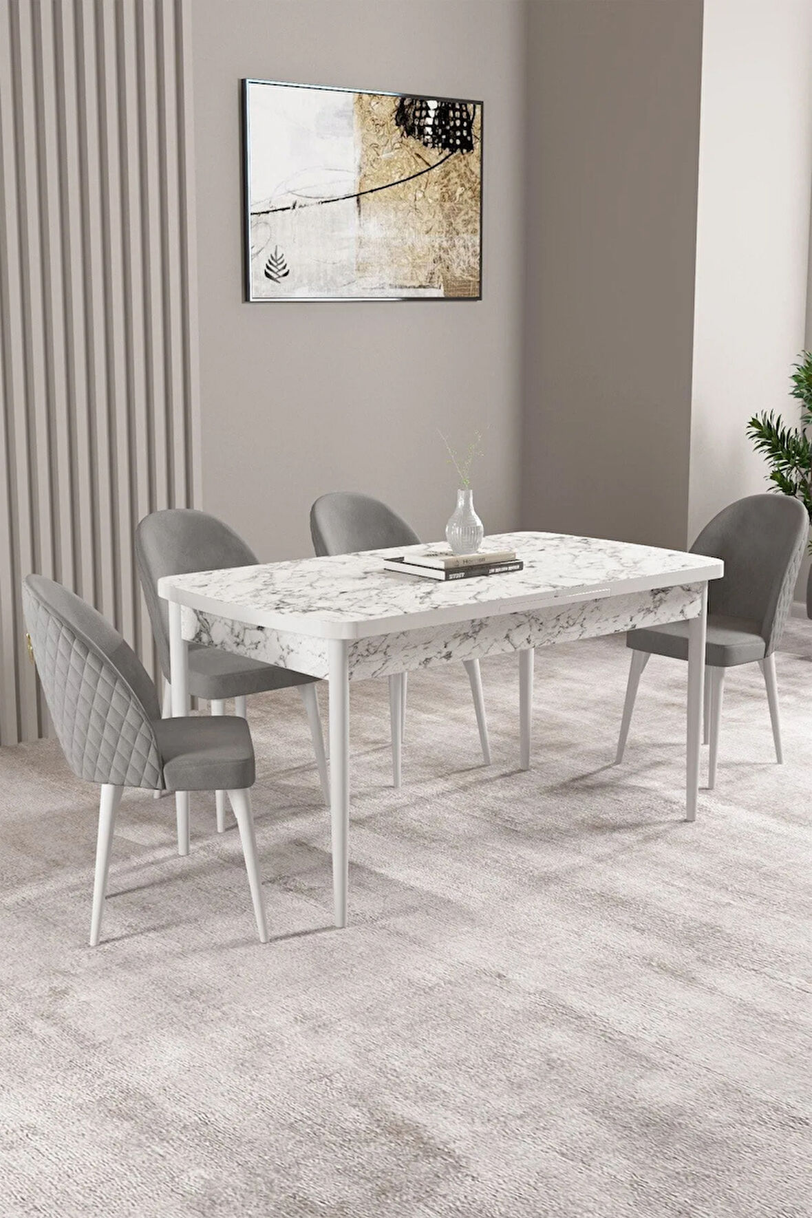 Clara Meşe Desen 80x132 Açılabilir Yemek Odası Takımı 4 Sandalye, 1 Bench