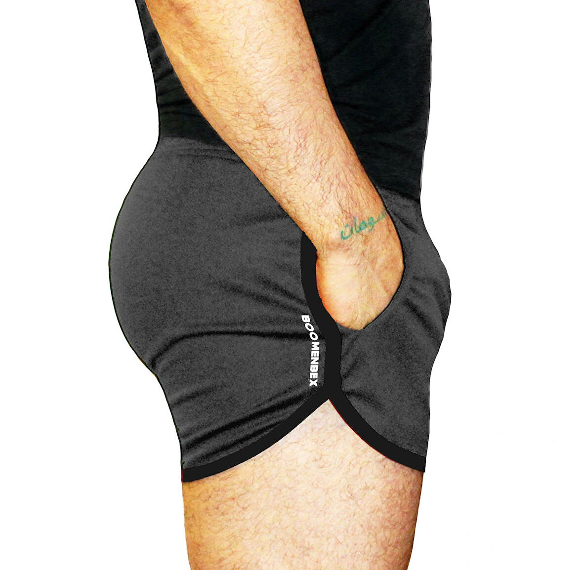 Boomenbex Antrasit Crossfit Şort Külotlu Kısa Siyah Biyeli Cepli Esnek