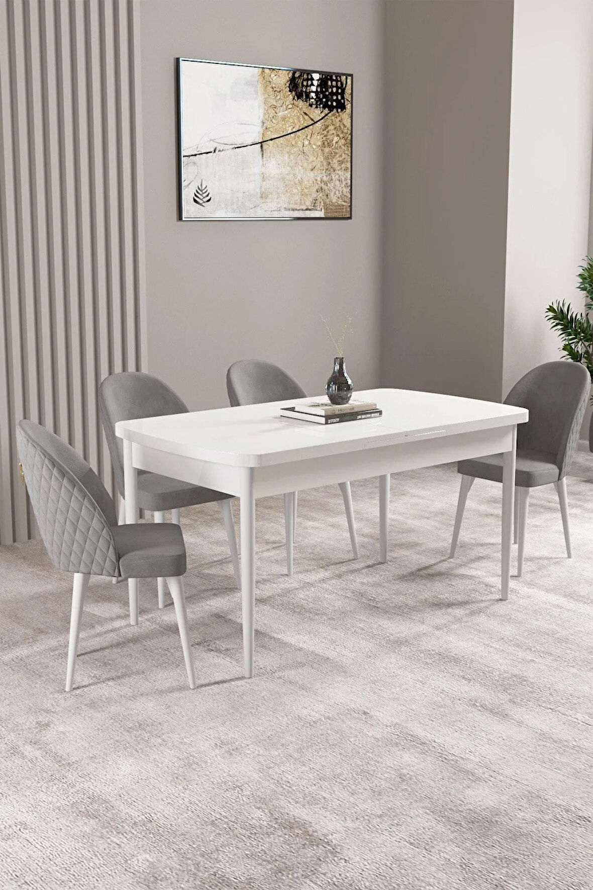 Clara Beyaz 80x132 Açılabilir Yemek Odası Takımı 4  Sandalye