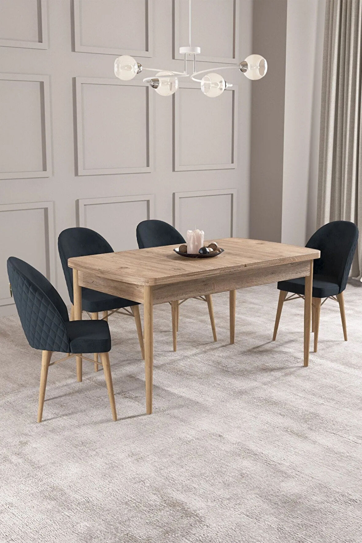 Calvin Atlantik 80x132 MDF Açılabilir Mutfak Masası Takımı 4  Sandalye