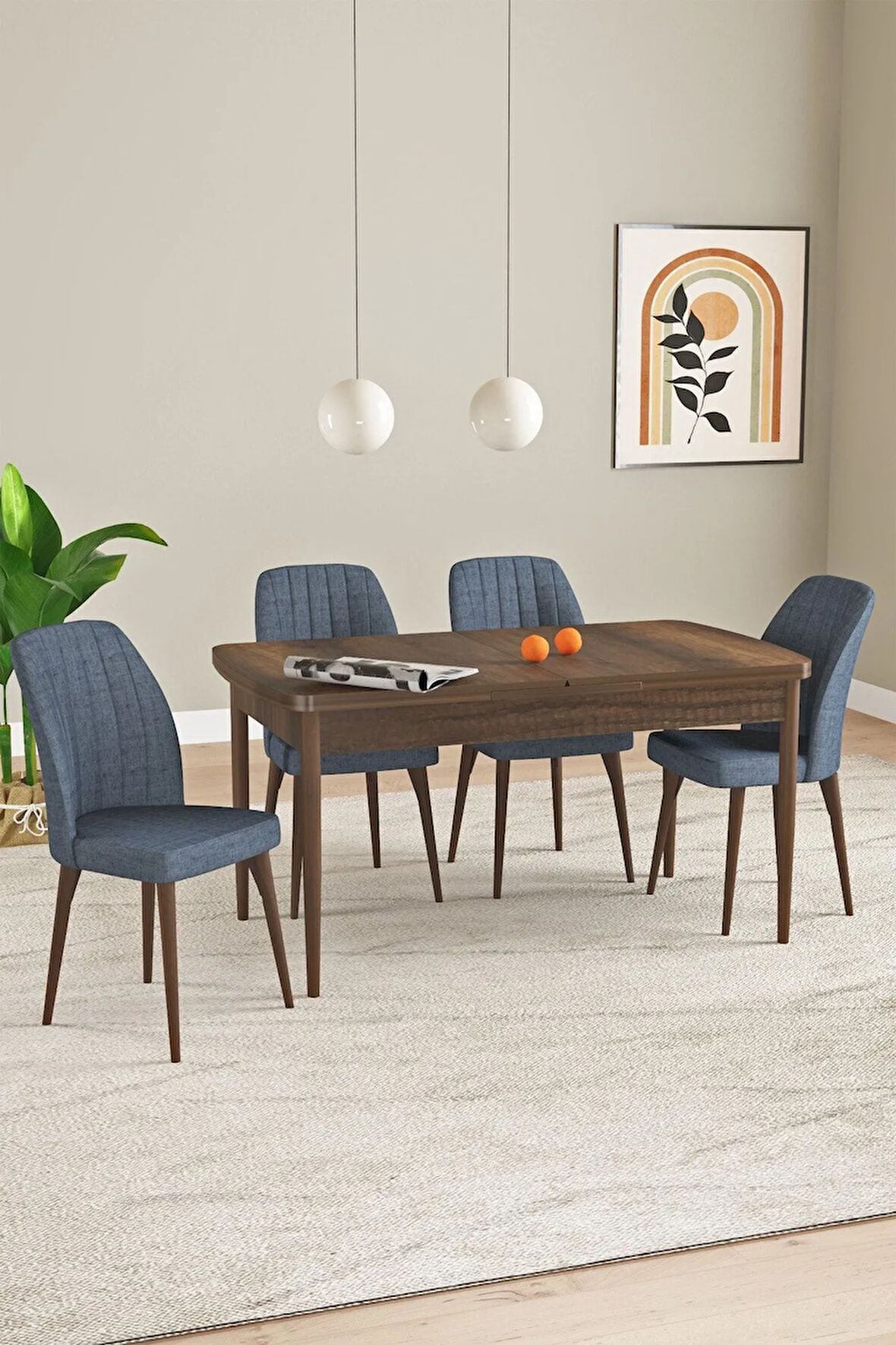 Elis Barok Desen 80x132 Açılabilir Masa Takımı 4  Sandalye