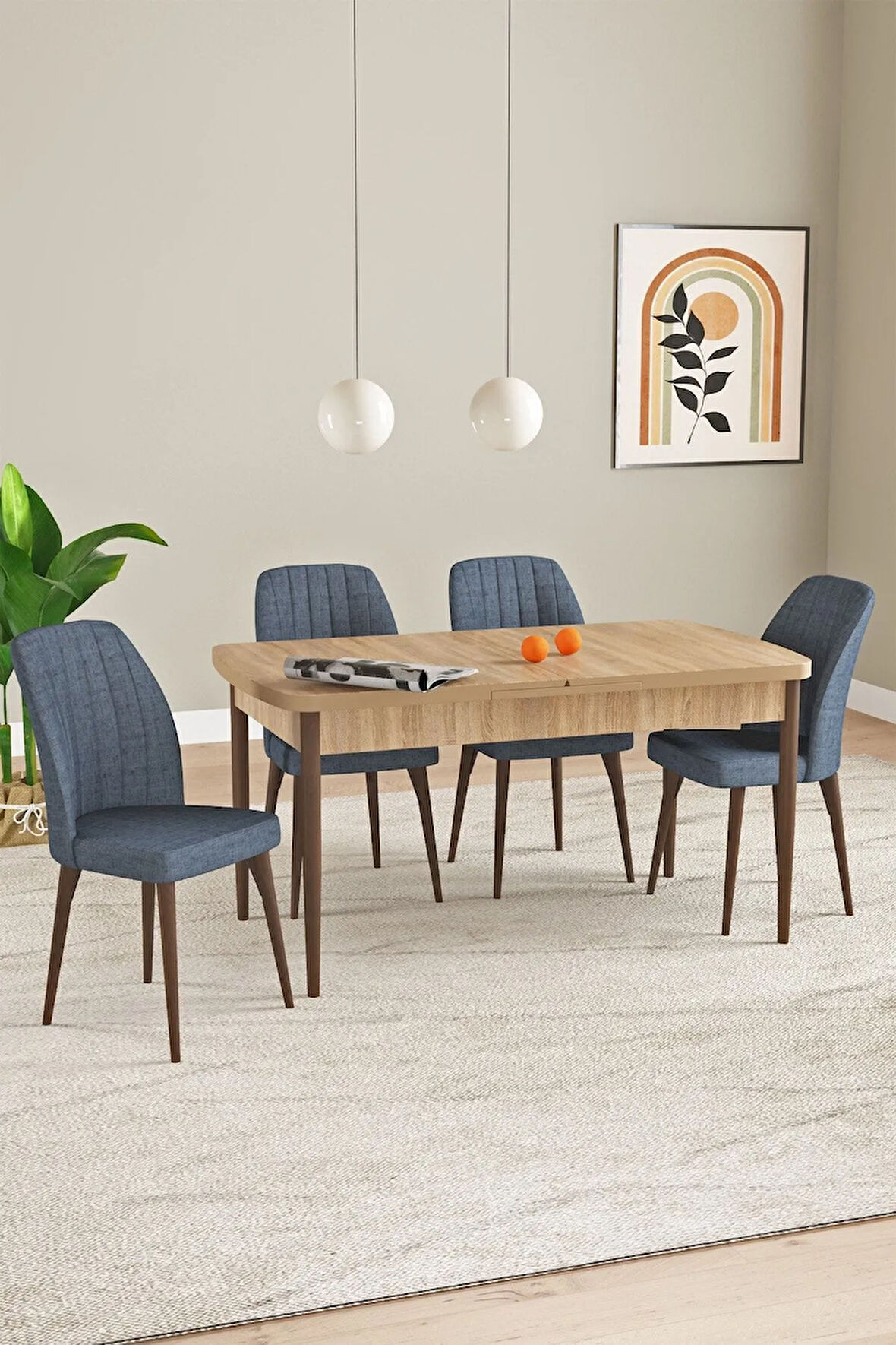 Elis Meşe Desen 80x132 Açılabilir Masa Takımı 4  Sandalye