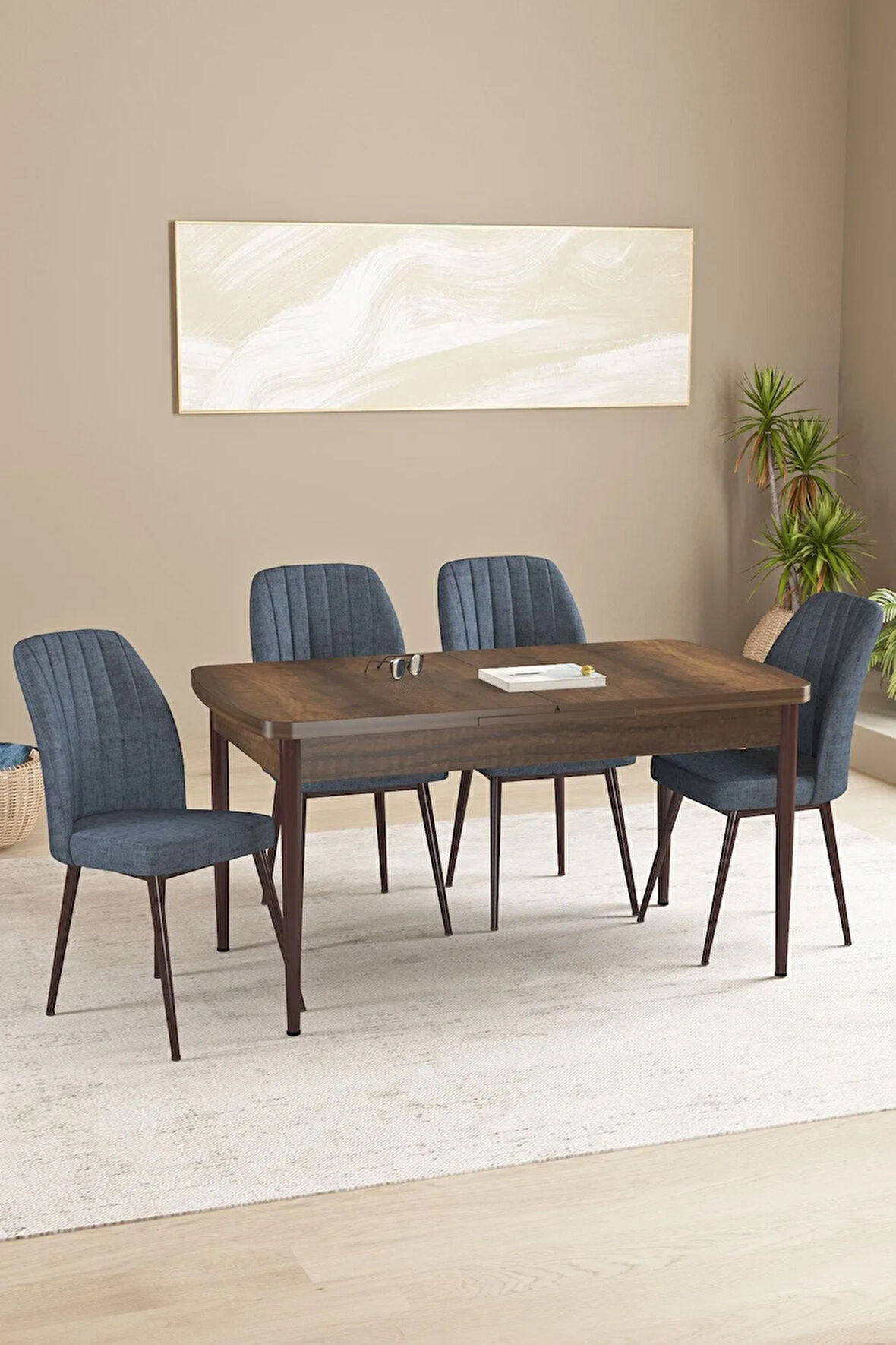 Floryn Barok Desen 80 X 132 Açılabilir MDF Mutfak Masa Takımı 4 Sandalye