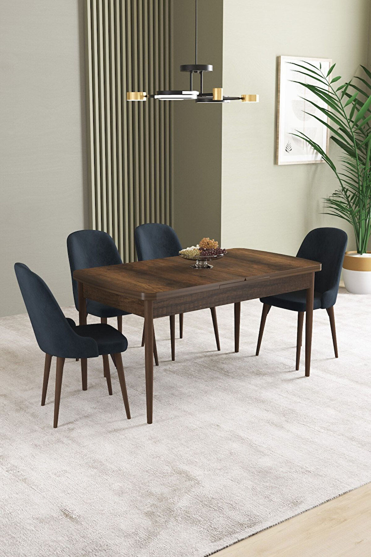 Ikon Barok Desen 80x132 Açılabilir Mdf Masa Yemek Odası Takımı, Mutfak Takımı 4 Adet Sandalye