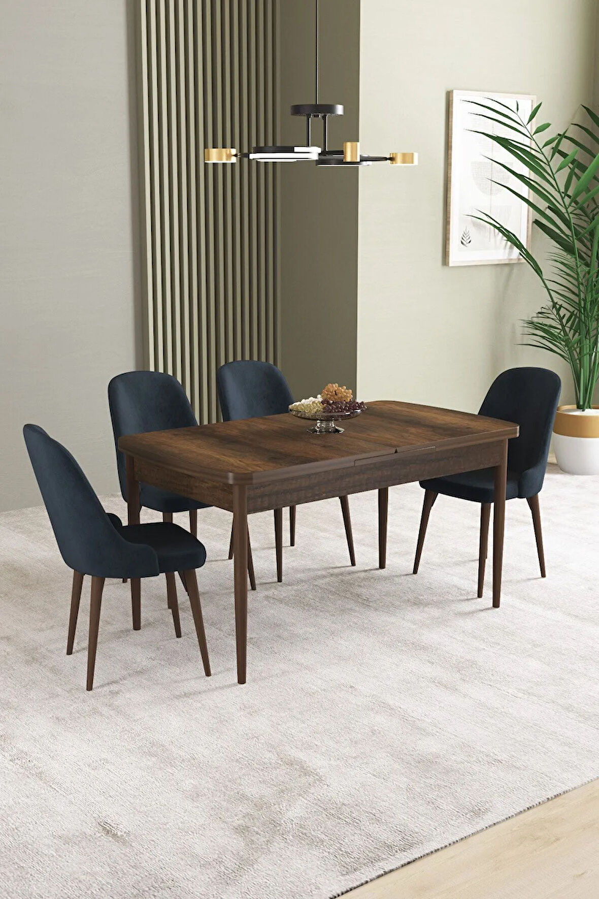 Ikon Barok Desen 80x132 MDF Açılabilir Yemek Masası Takımı 4  Sandalye