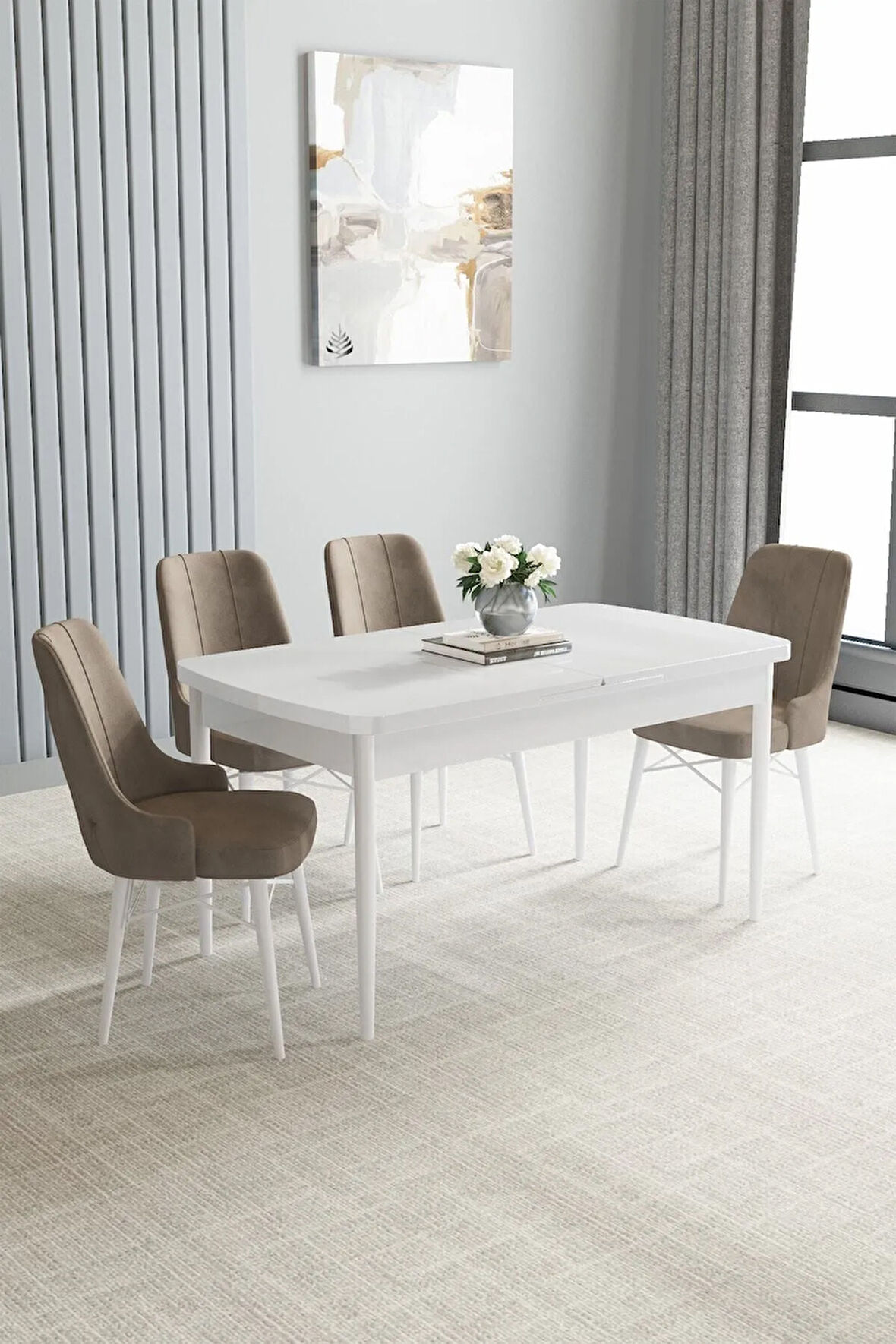 Arvela Beyaz 80x132 Açılabilir Yemek Odası Takımı 4  Sandalye