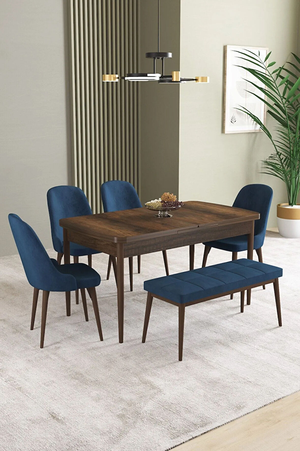Mabel Beyaz Mermer Desen 80x132 MDF Açılabilir Mutfak Masası Takımı 4  Sandalye