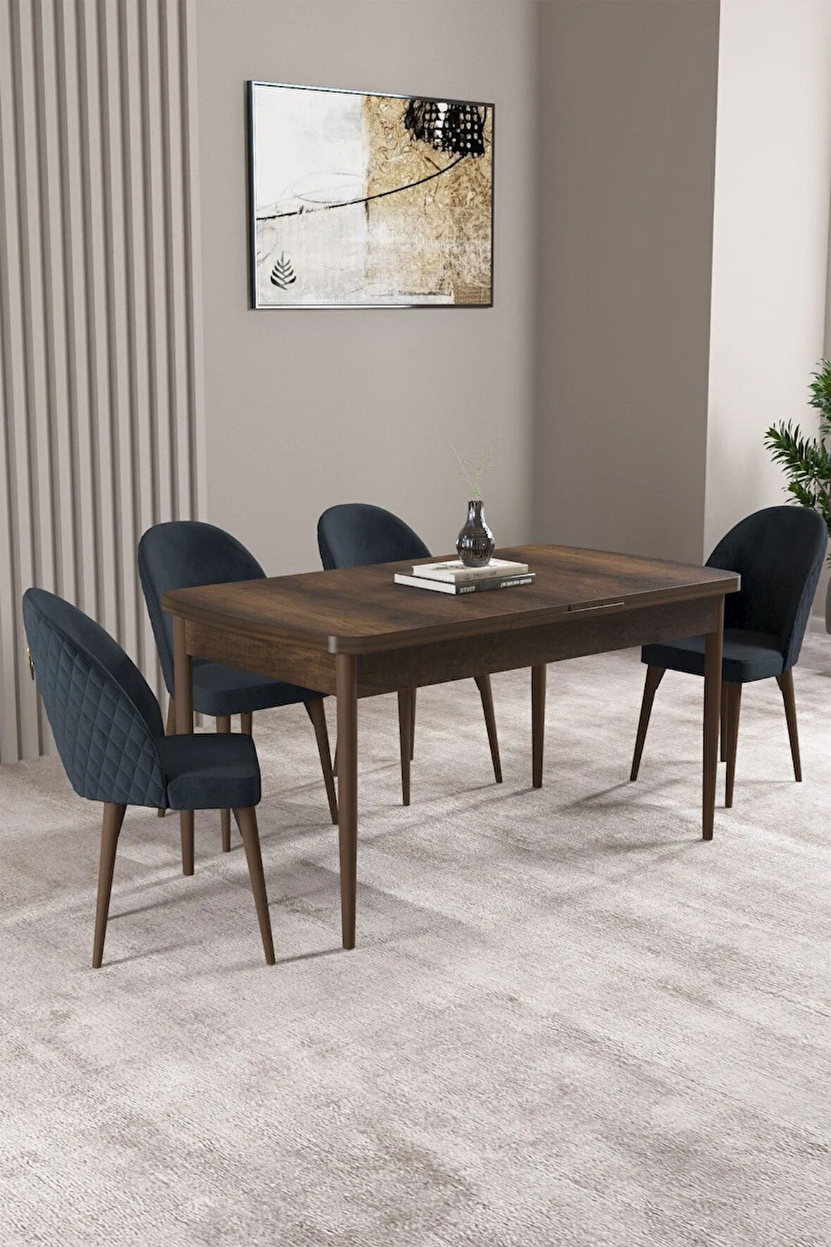 Milas Barok Desen 80x132 MDF Açılabilir Yemek Masası Takımı 4  Sandalye