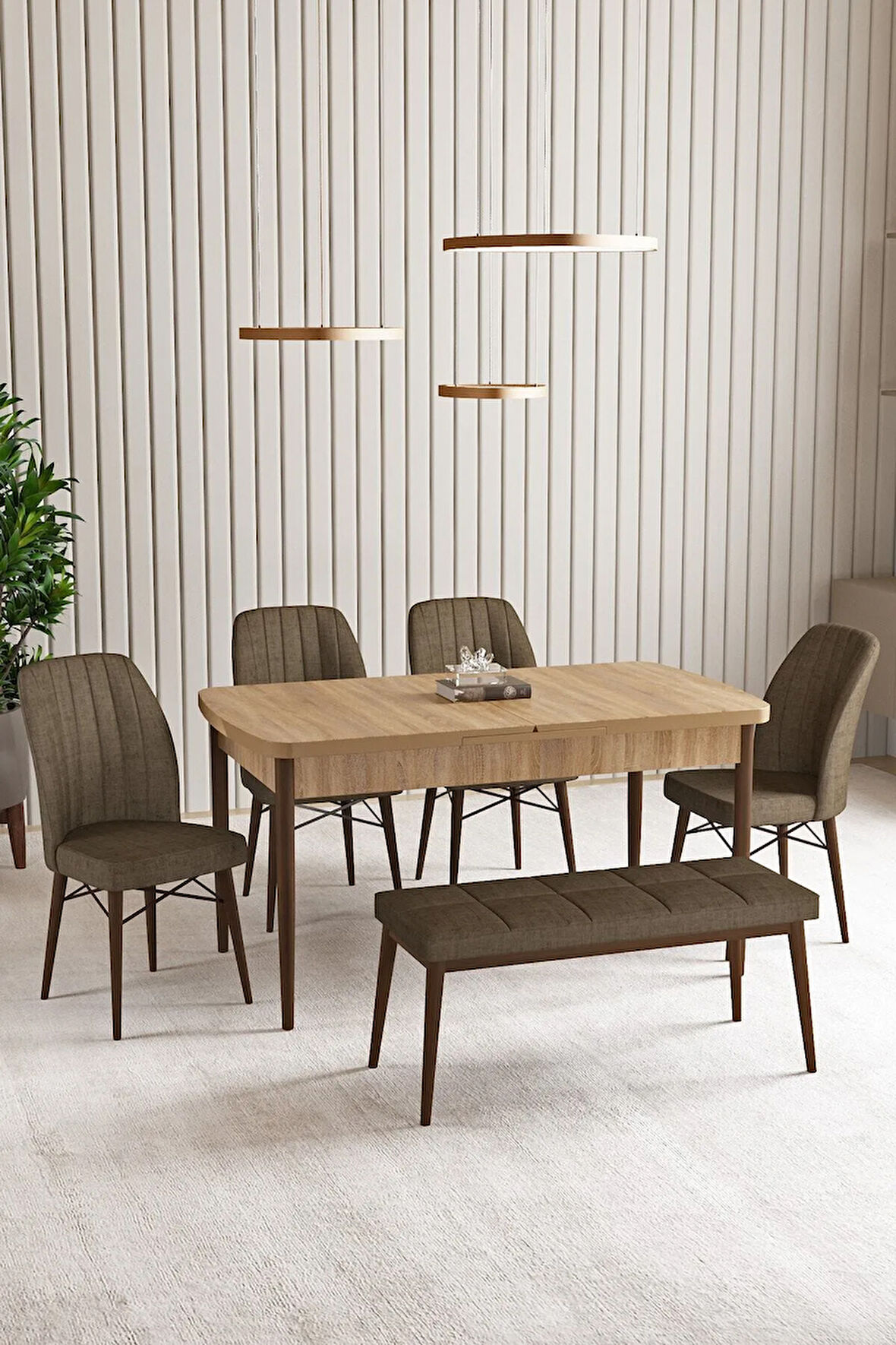 Milas Siyah Mermer Desen 80x132 MDF Açılabilir Yemek Masası Takımı 4  Sandalye