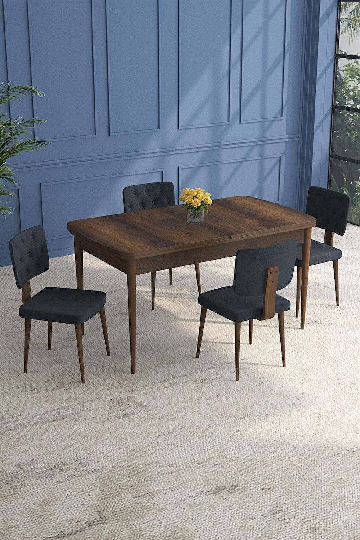 Lars Barok 80x132 Açılabilir Mdf Masa Yemek Odası Takımı,Mutfak Takımı 4 Adet Sandalye