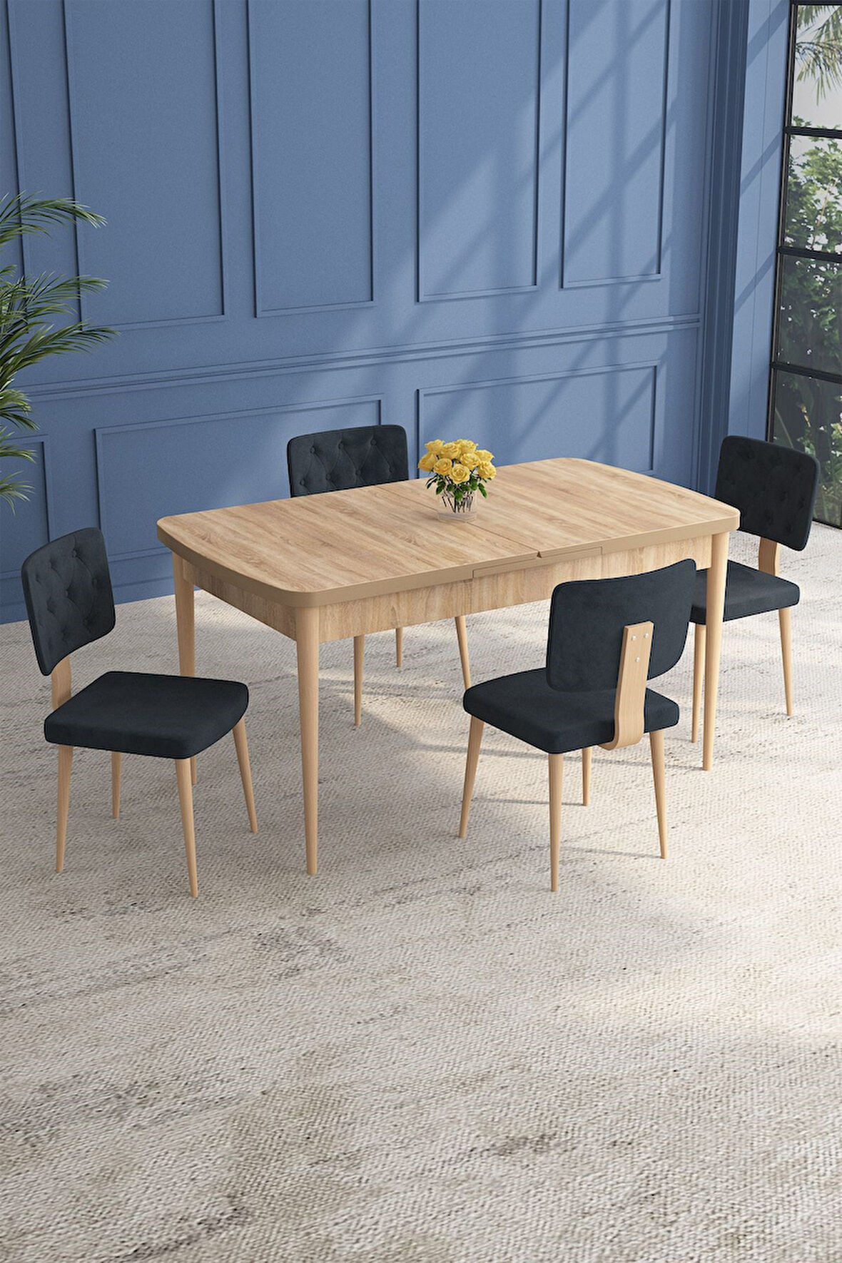 Lars Meşe 80x132 Açılabilir Mdf Masa Yemek Odası Takımı,Mutfak Takımı 4 Adet Sandalye