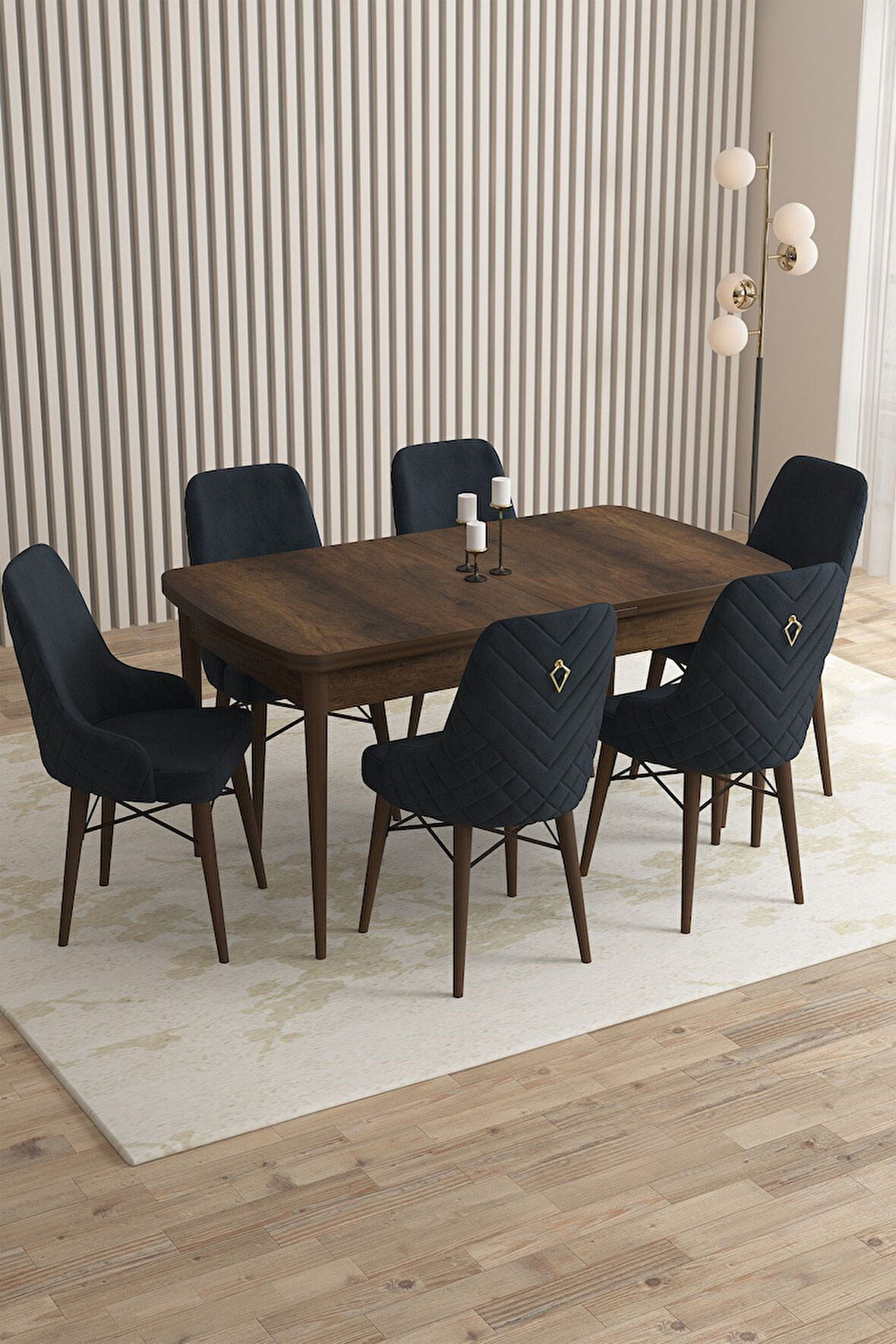 Mazaka Barok Desen 80x132 Açılabilir Mdf Masa Yemek Odası Takımı, Mutfak Takımı 6 Adet Sandalye