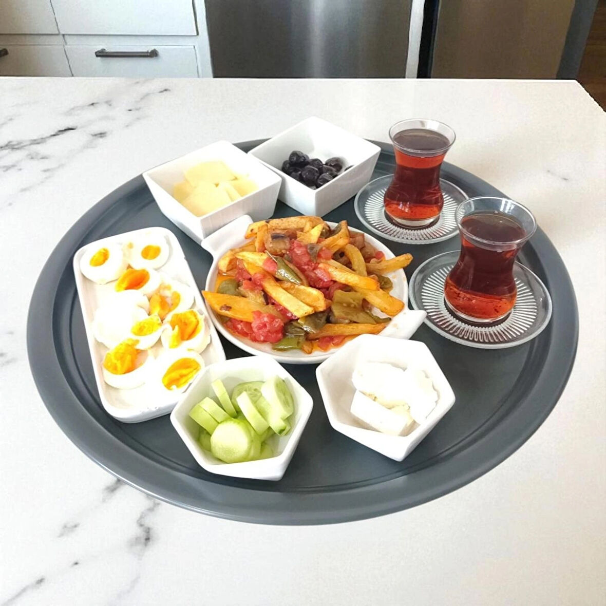 Paslanmaz Çelik Yer Sofrası 45 cm Sofra Yemek Tepsisi Kahvaltı Tepsisi