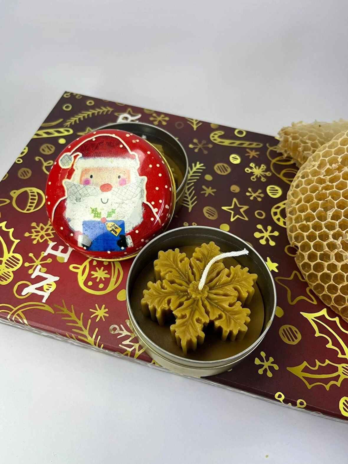 Doğal Balmumu Mum Yılbaşı Konseptli Hediye Kutusu - Apicraft (Xmas Tiny Gift Box)
