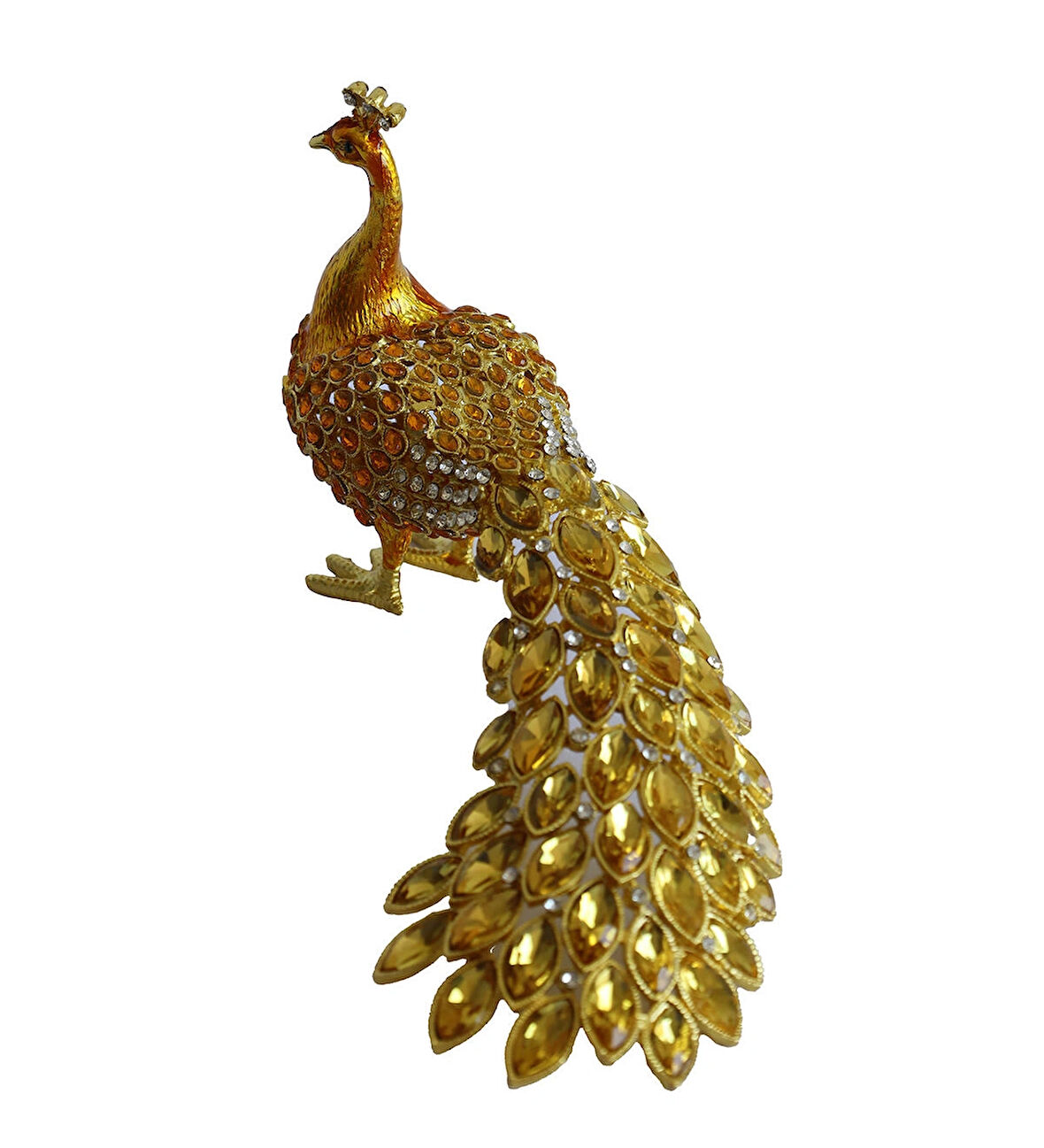 Kristal Taşlı Tavus Kuşu Biblo ve Mücevher Kutusu – 12x22x9 cm, Hediyelik Dekoratif Figür