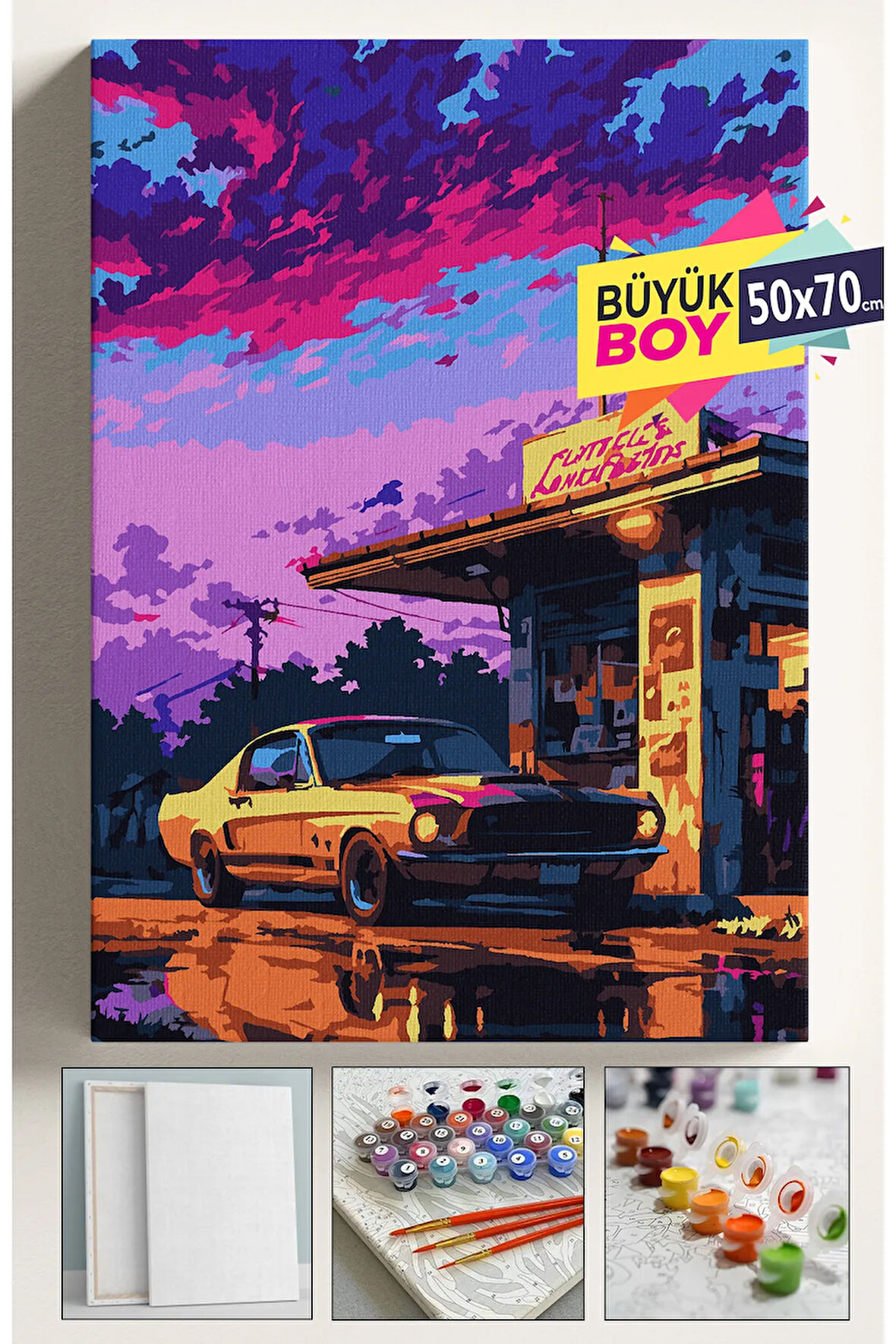 Sayılarla Boyama Seti Numaralı Tuval Fırça Boya Dahil Kasnaklı Set 50x70 Cm - ARABA01