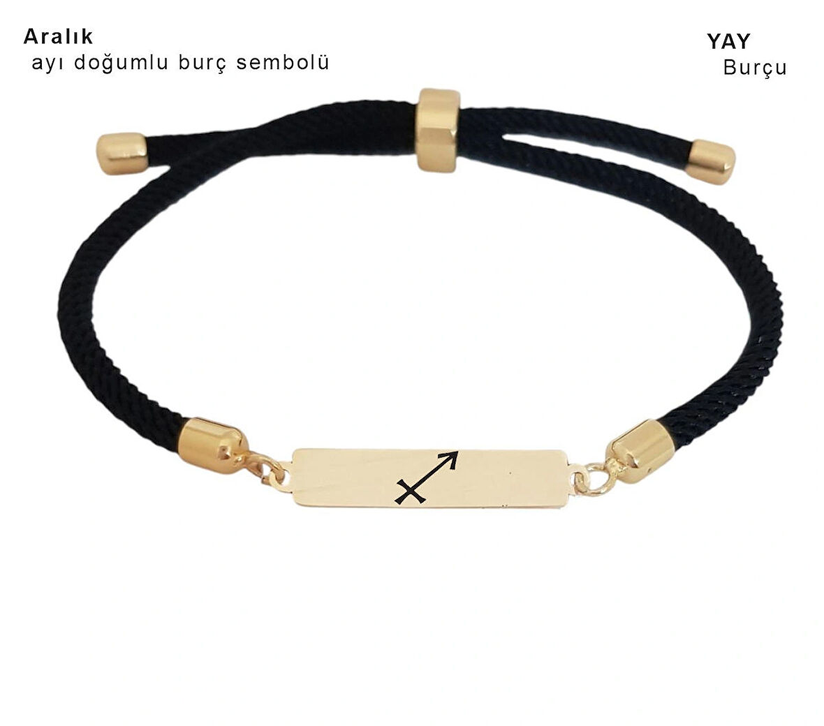 Heyecanlarla Dolu Siyah Örgülü Dikdörtgen Motifli 14 Ayar Altın Plakalı Aralık Bilekliği