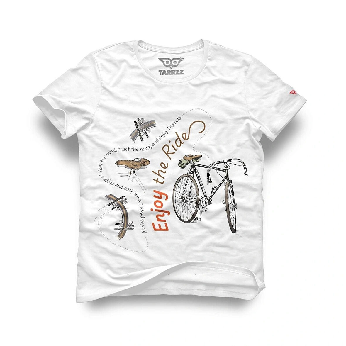  Tarrzz Enjoy Ride  Tasarım Tişört Sanatsal Baskılı Tişört %100 Pamuklu Beyaz Bisiklet Yaka Kısa Kollu Tasarım Tshirt