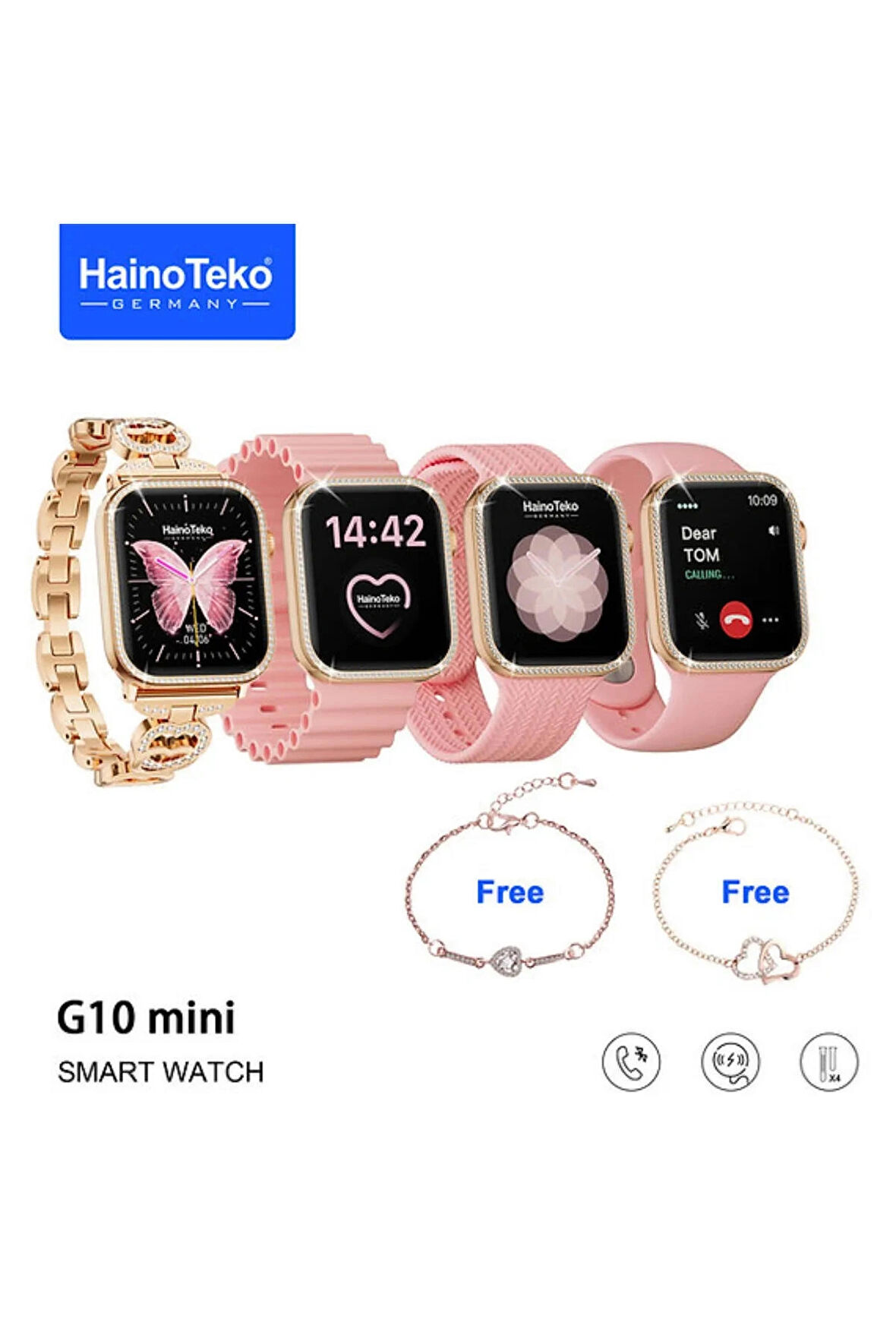 ARELL TEKNOLOJİ HainoTeko Smart Sports Watch G10 Mini 41mm Rose 4 Strap