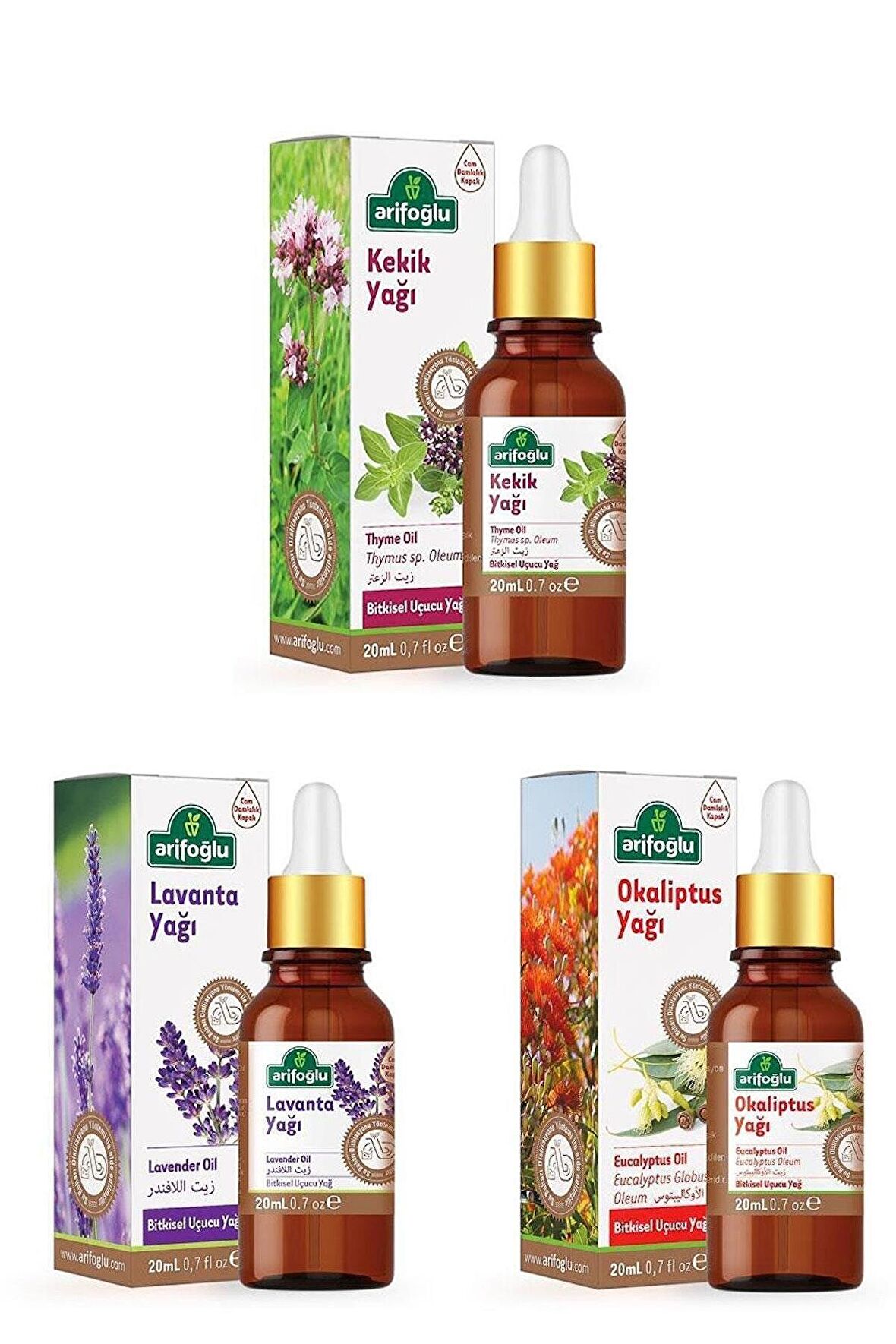 Arifoğlu Lavanta Yağı + Kekik Yağı + Okaliptus Yağı 3 x 20 ml.