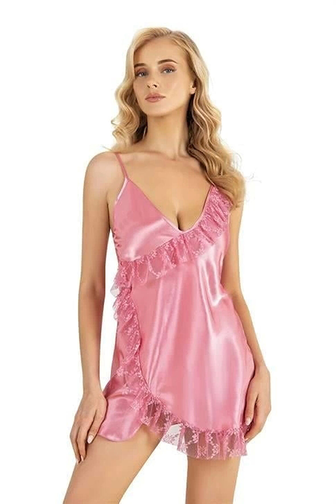 Aria's Closet Fildişi Kısa Saten Gecelik 8229