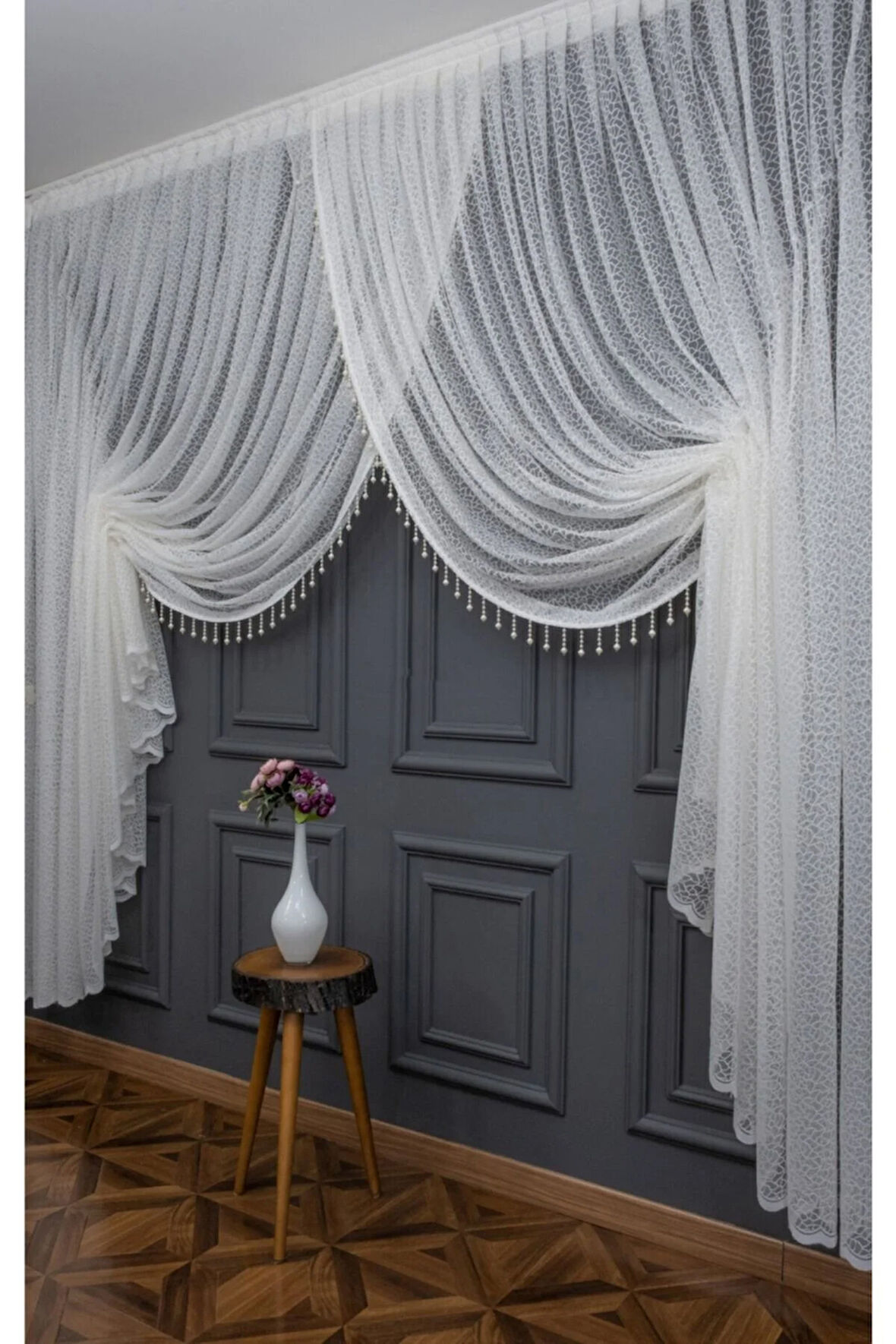 Kruvaze Yanki Model Arı Peteği Böğürtlen Boncuklu Mekanizmalı 1e3kat Pile Tül Perde