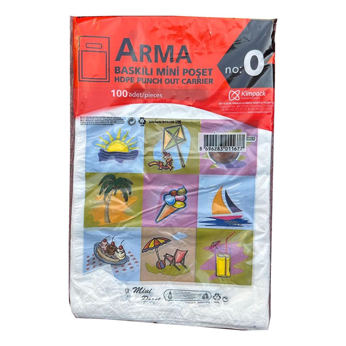 Arma Baskılı Mini Blok Poşet Torba - No : 0 - 20x30 Cm. - Beyaz - 100 Adetlik 1 Paket