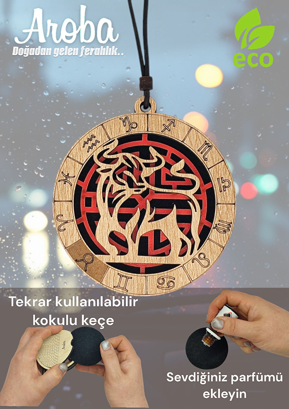 Araba kokusu - Boğa burcu hediye - araç içi süs - dikiz aynası süsü