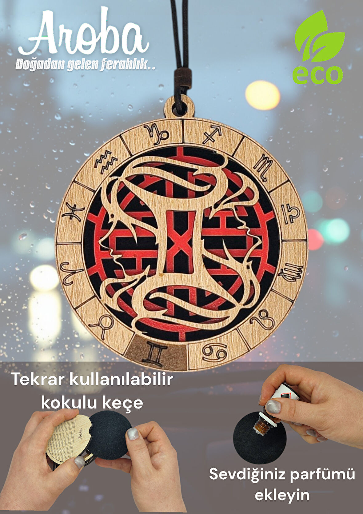 Araba kokusu - İkizler burcu hediye -  araç içi süs - dikiz aynası süsü